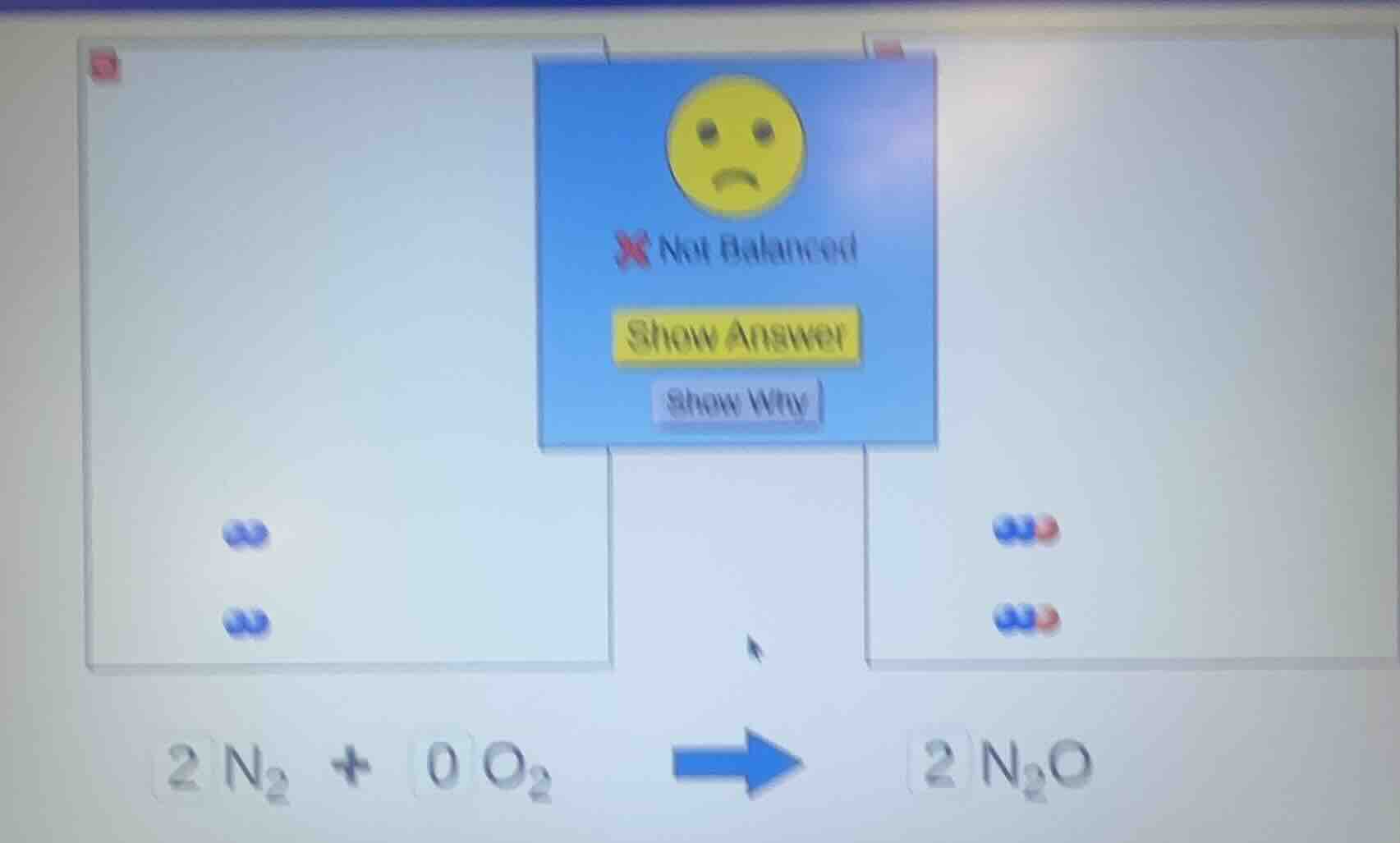 2 n₂ + 0 o₂ → 2 n₂o not balanced