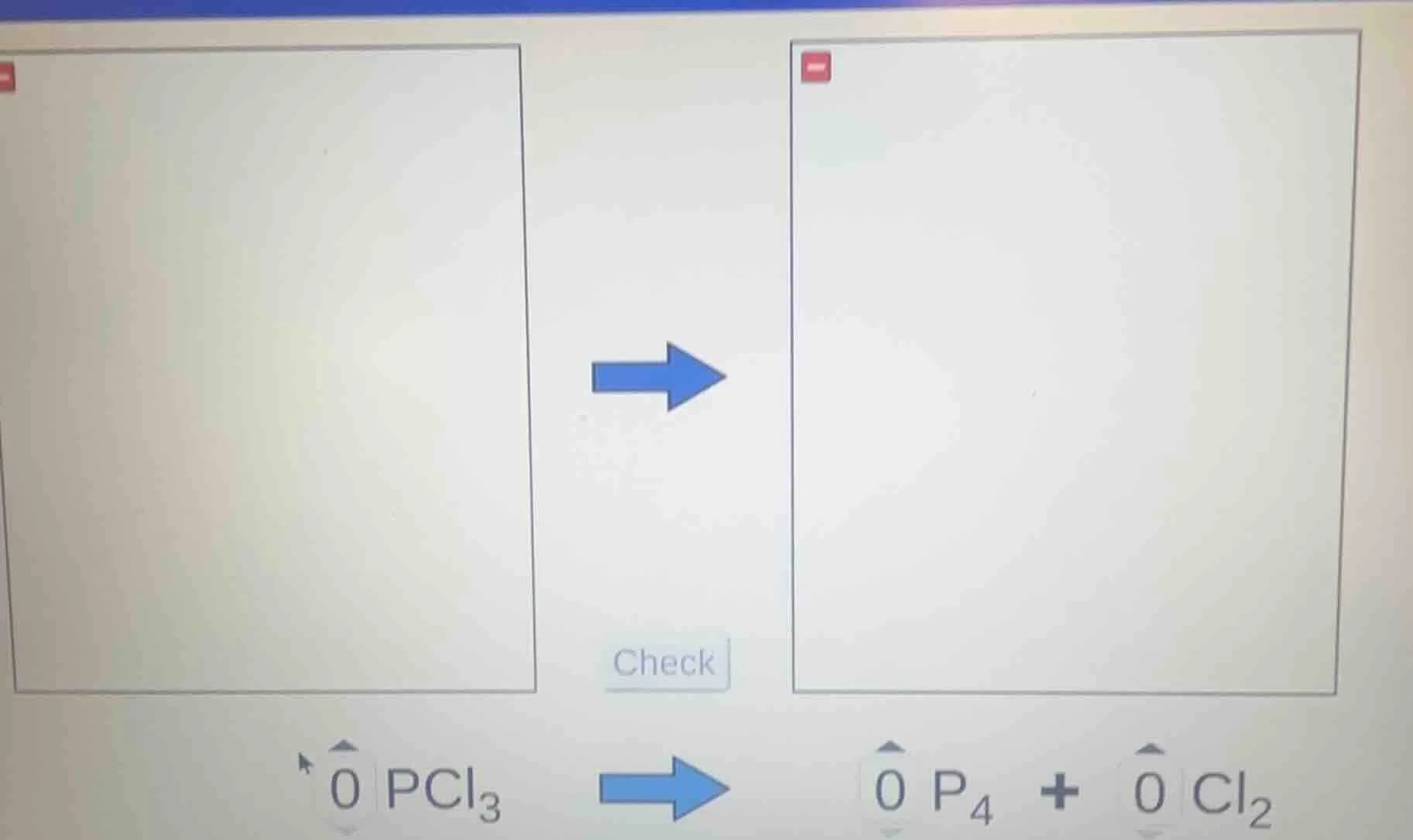 0 pcl₃ → 0 p₄ + 0 cl₂