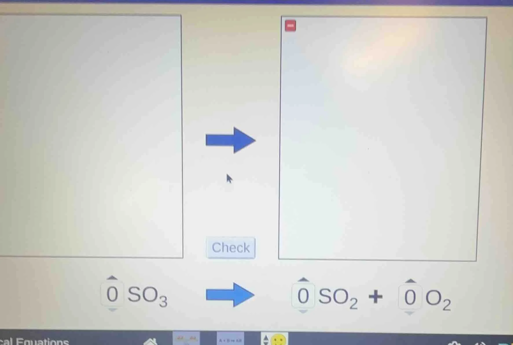 0 so₃ → 0 so₂ + 0 o₂