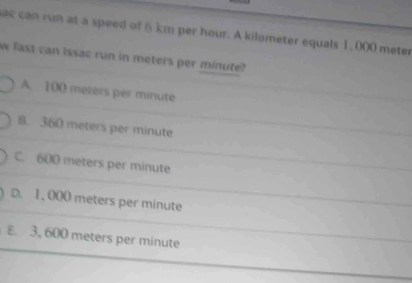 can run at a speed of 6 km per hour. a kilometer equals 1,000 meters. h…