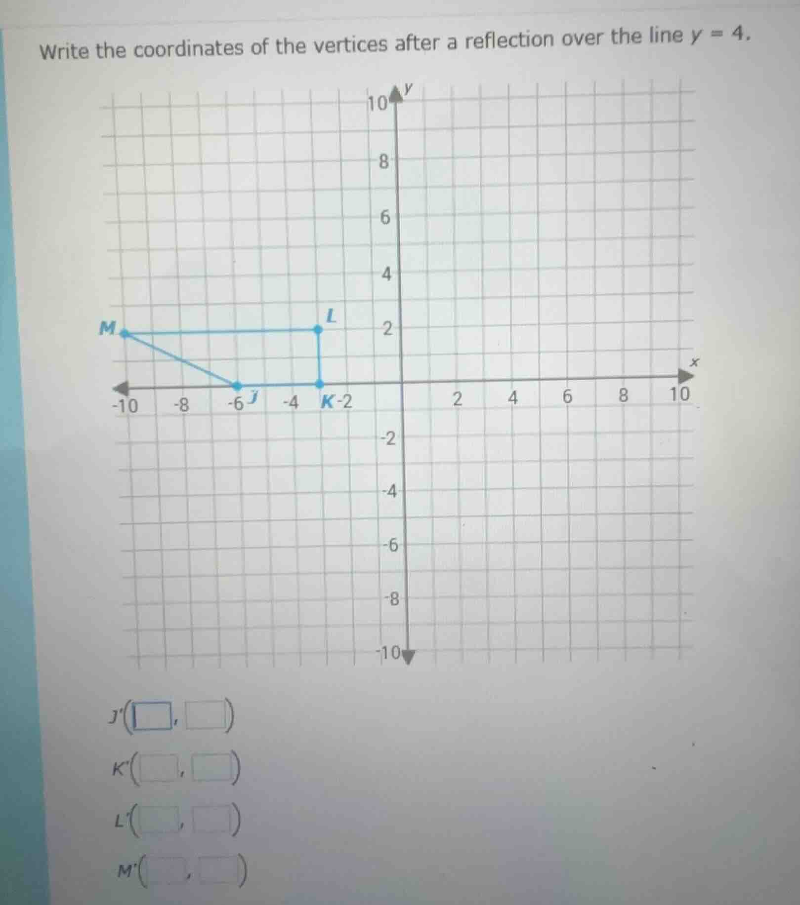 write the coordinates of the vertices after a reflection over the line …