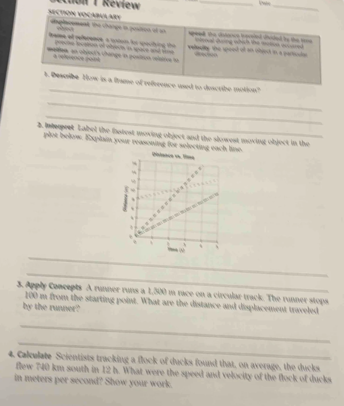 section vocabulary displacement the change in position of an object fra…