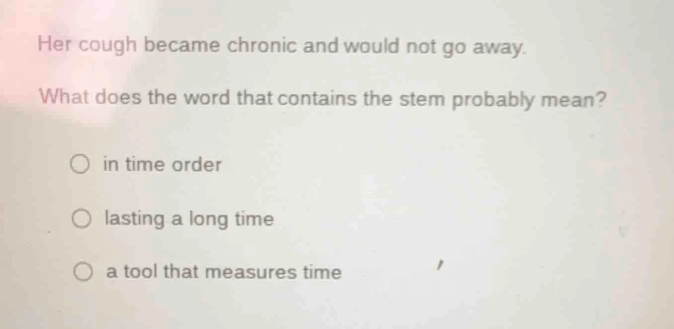 her cough became chronic and would not go away. what does the word that…