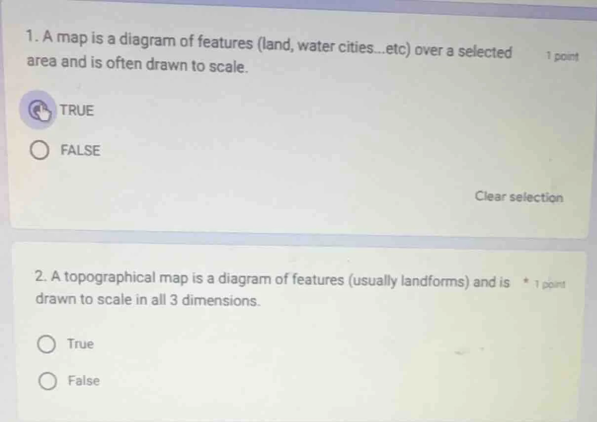 1. a map is a diagram of features (land, water cities...etc) over a sel…