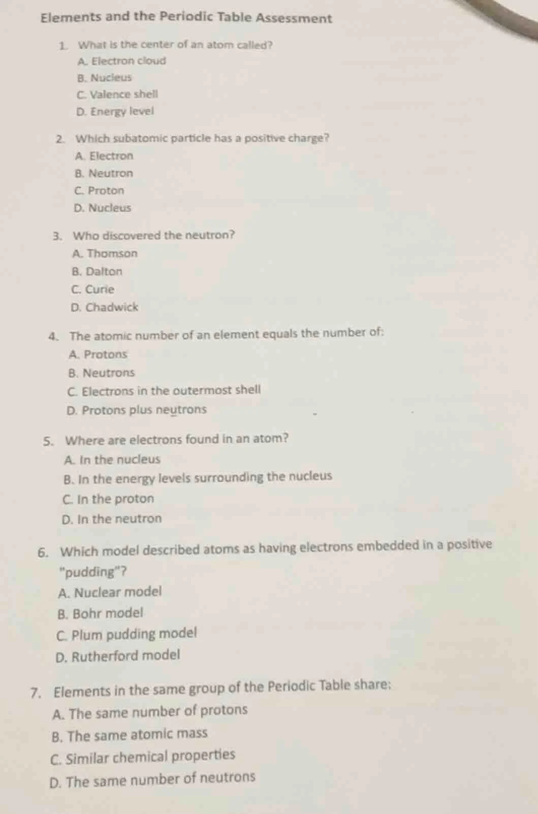elements and the periodic table assessment 1. what is the center of an …