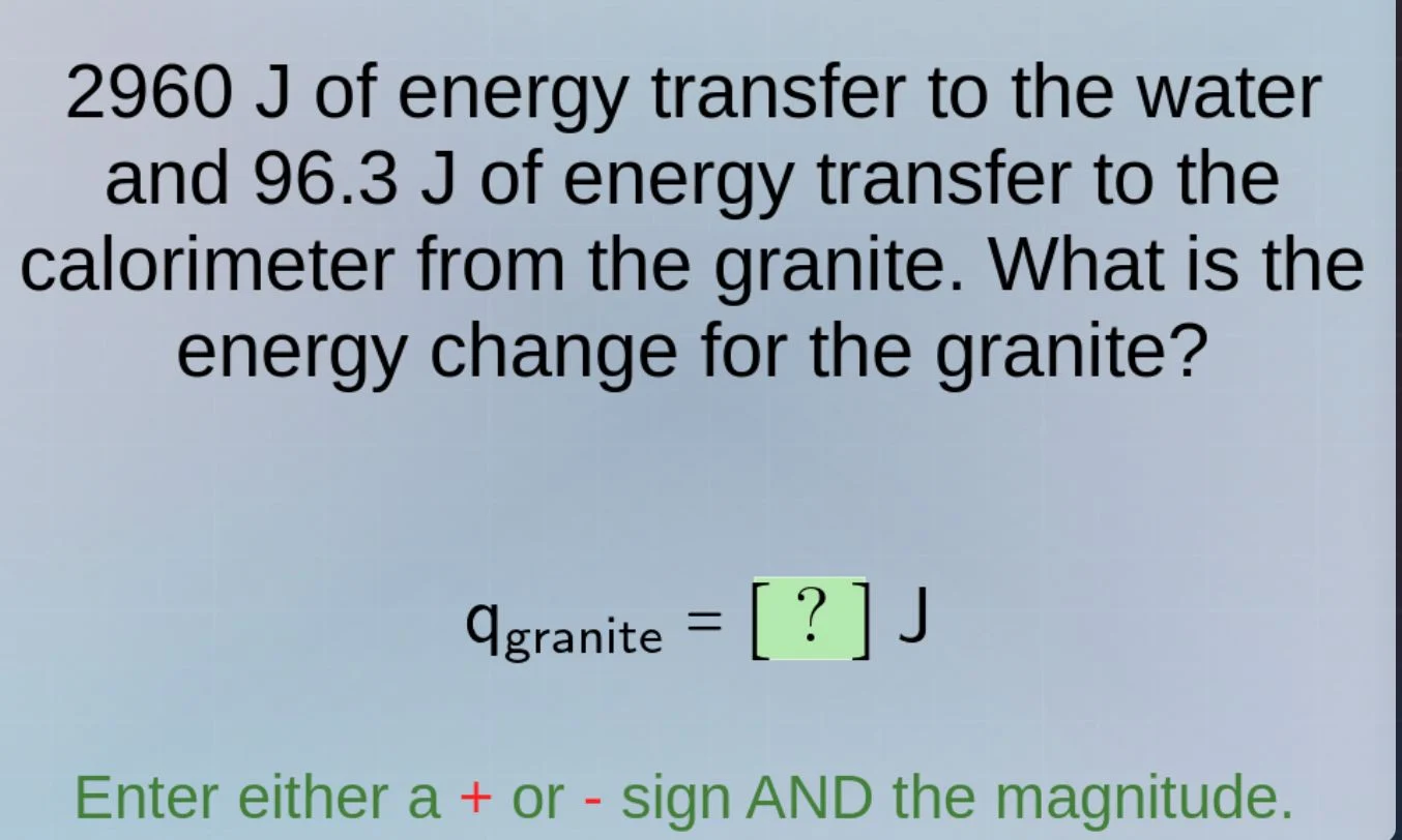2960 j of energy transfer to the water and 96.3 j of energy transfer to…