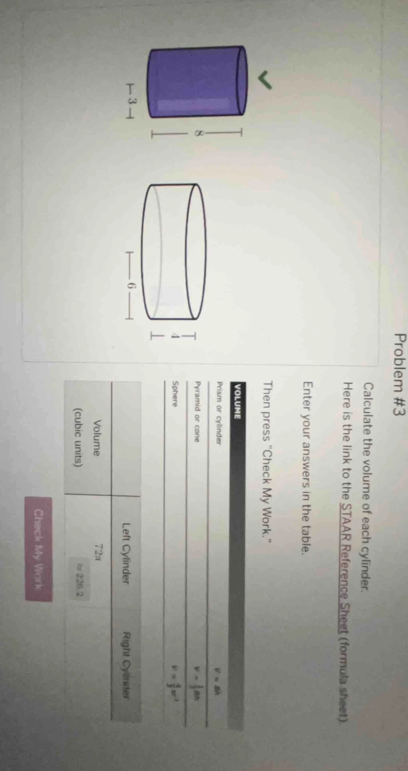 problem #3 calculate the volume of each cylinder. here is the link to t…