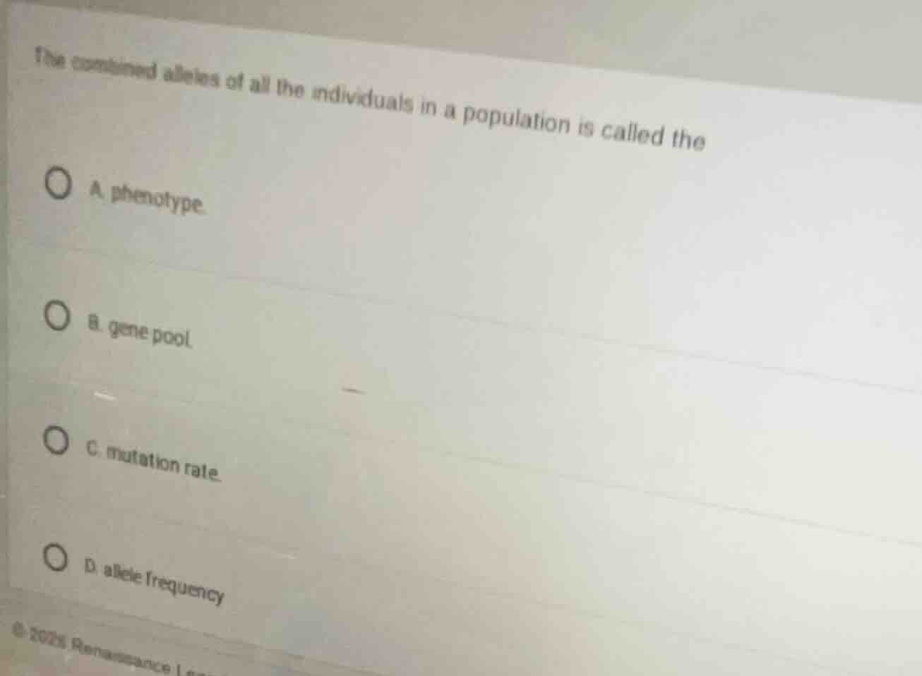 the combined alleles of all the individuals in a population is called t…