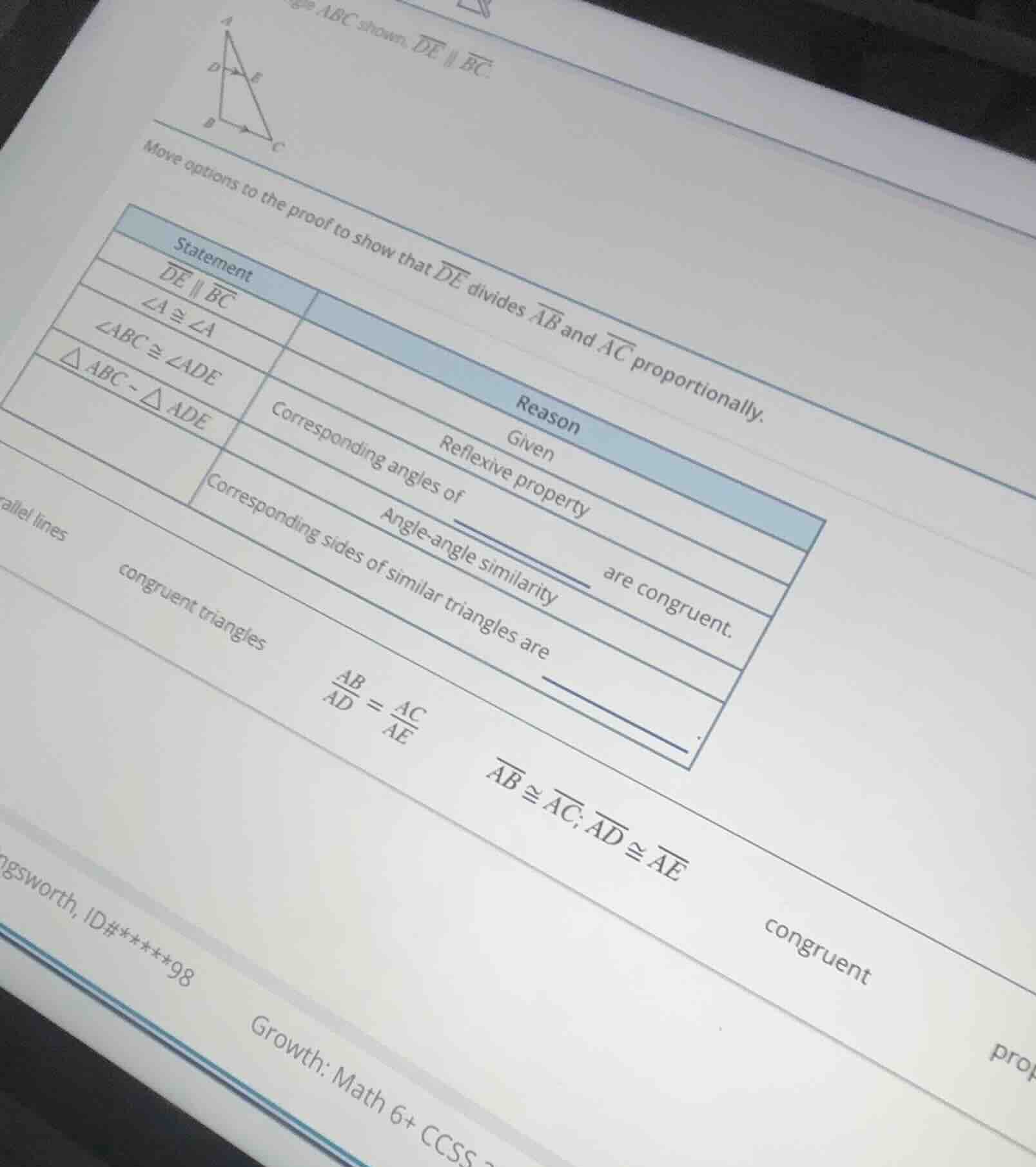 ge abc shown, \\(\\overline{de} \\parallel \\overline{bc}\\). move opti…
