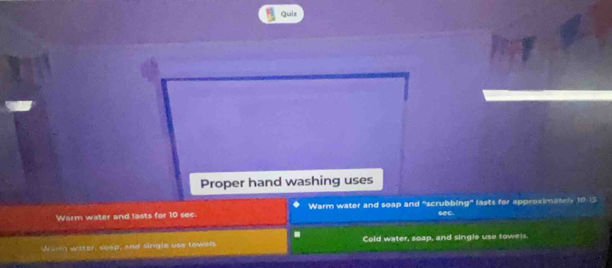 proper hand washing uses warm water and lasts for 10 sec. warm water an…