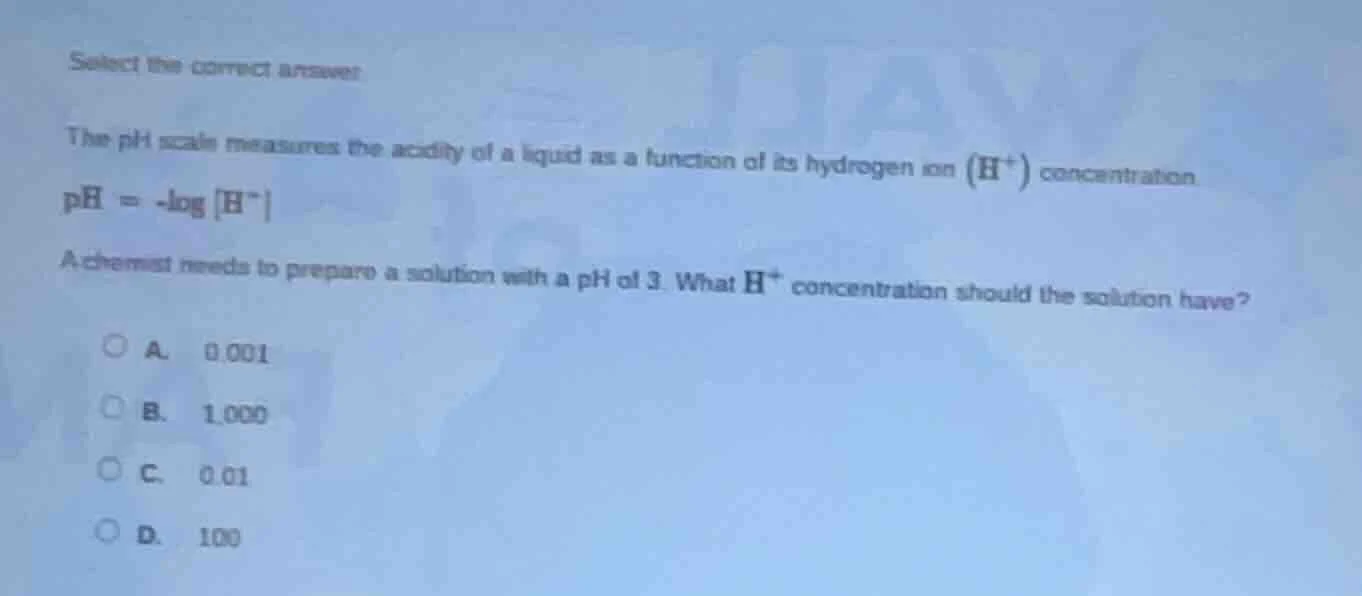 select the correct answer? the ph scale measures the acidity of a liqui…