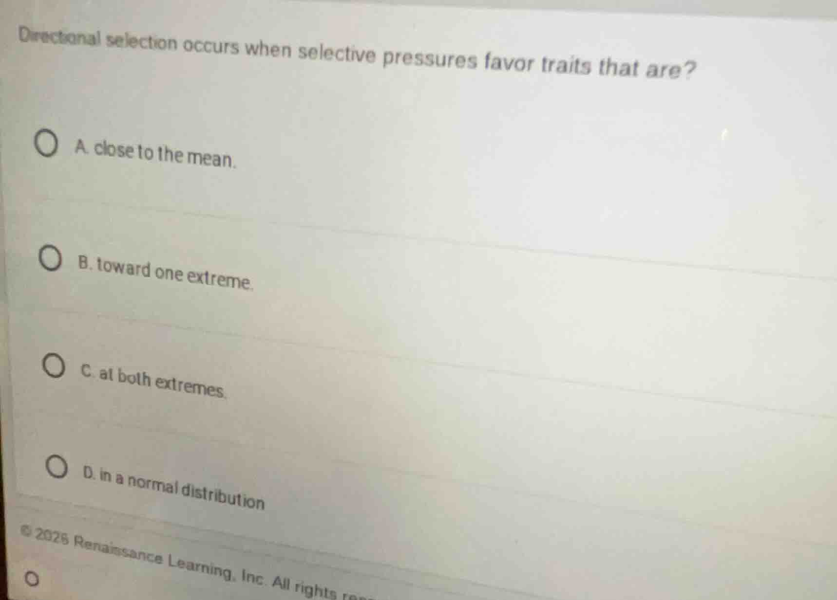 directional selection occurs when selective pressures favor traits that…