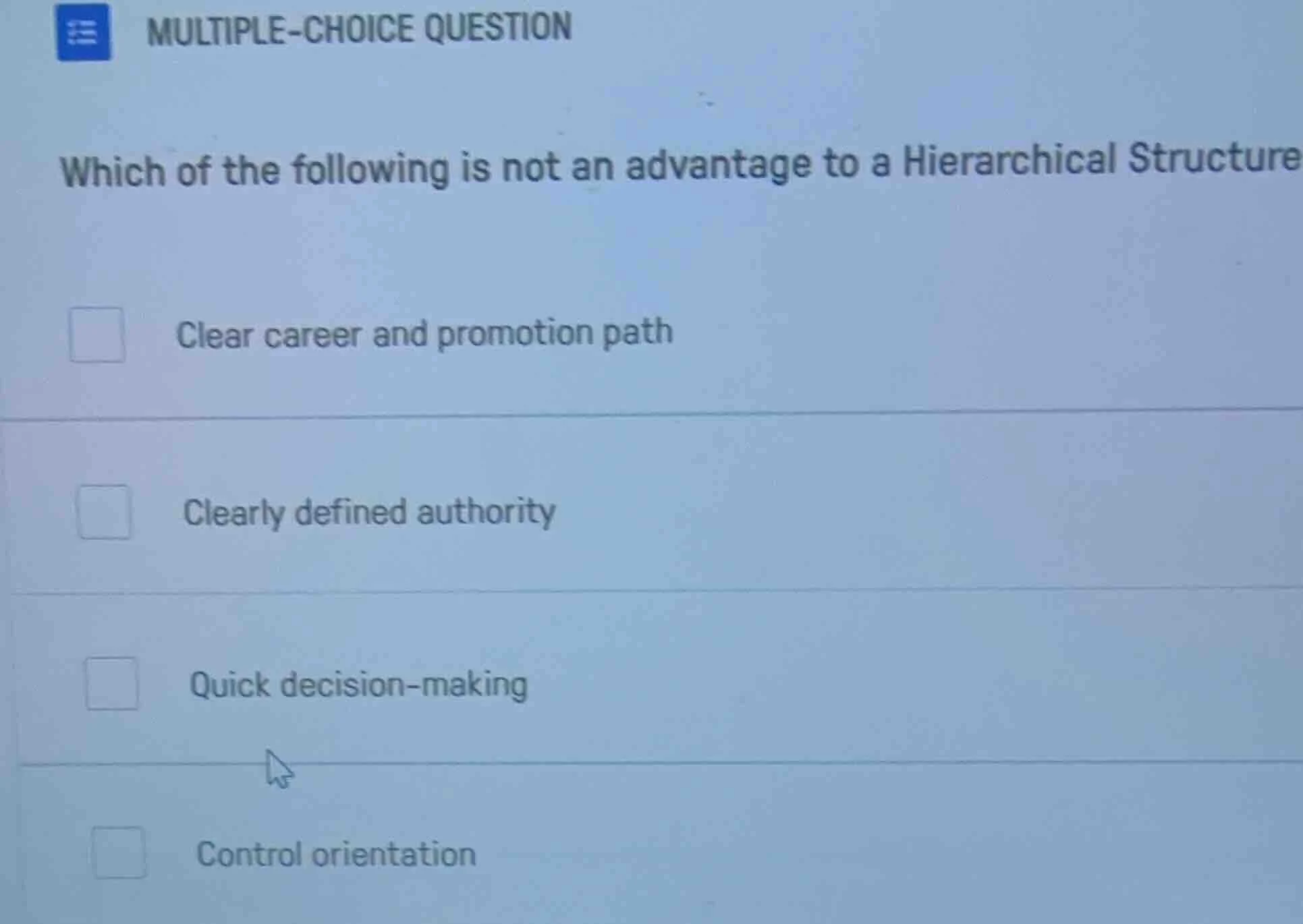 multiple-choice question which of the following is not an advantage to …