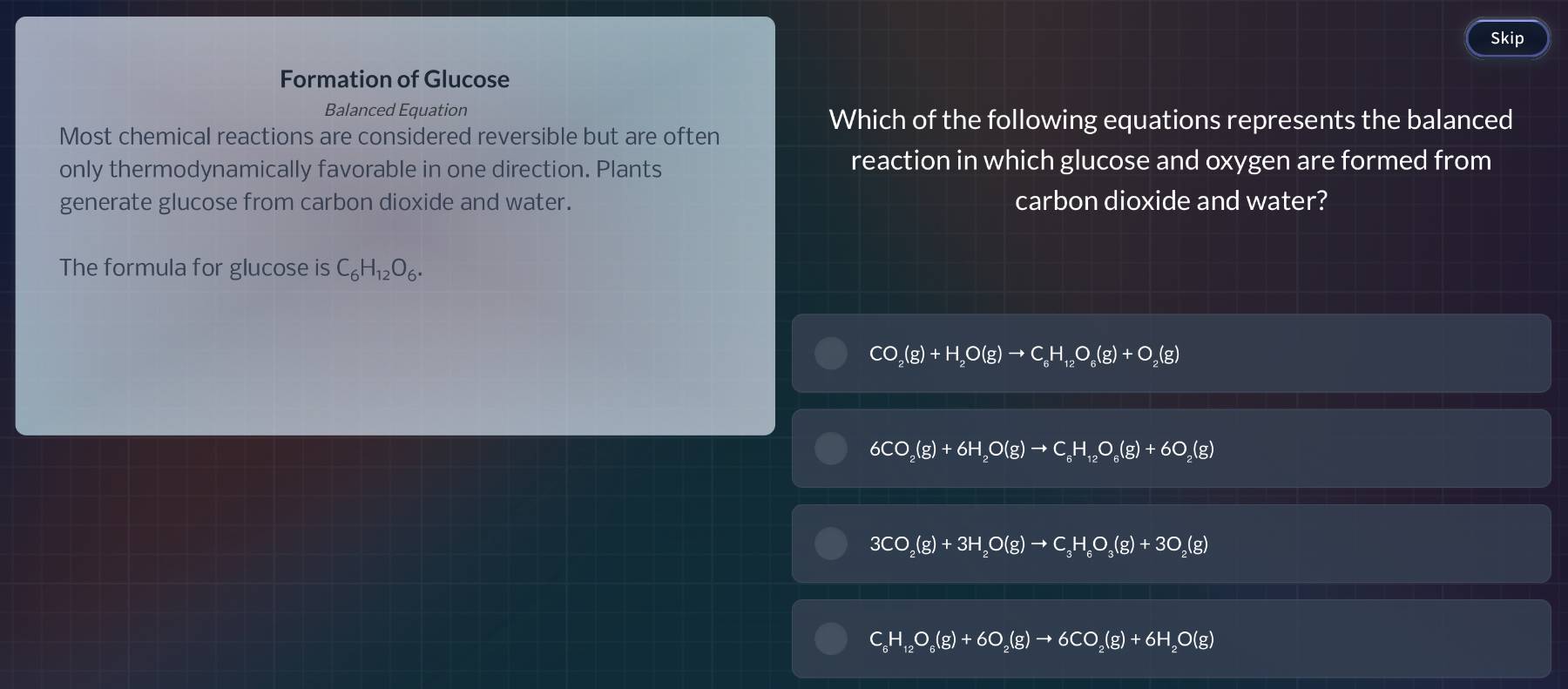 formation of glucose balanced equation most chemical reactions are cons…