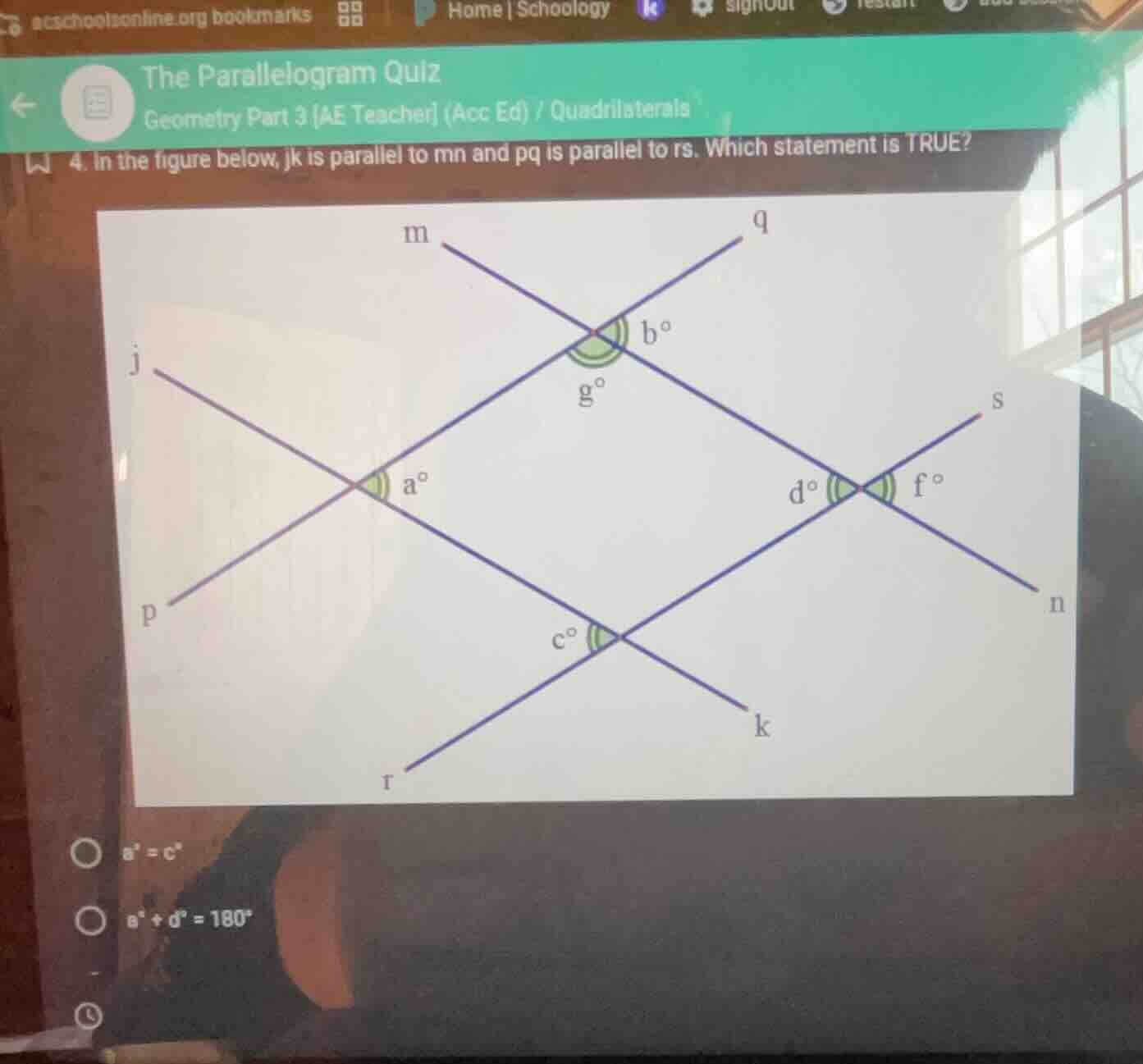 4. in the figure below, jk is parallel to mn and pq is parallel to rs. …