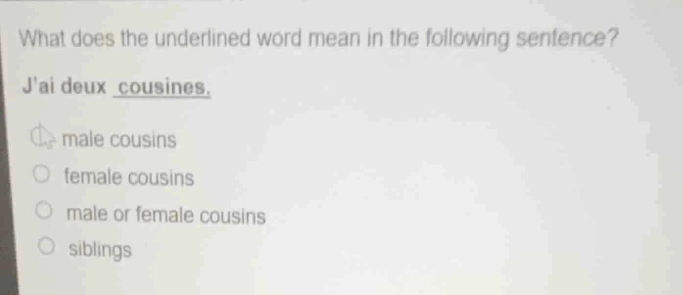 what does the underlined word mean in the following sentence? jai deux …