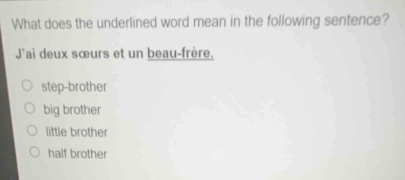 what does the underlined word mean in the following sentence? jai deux …