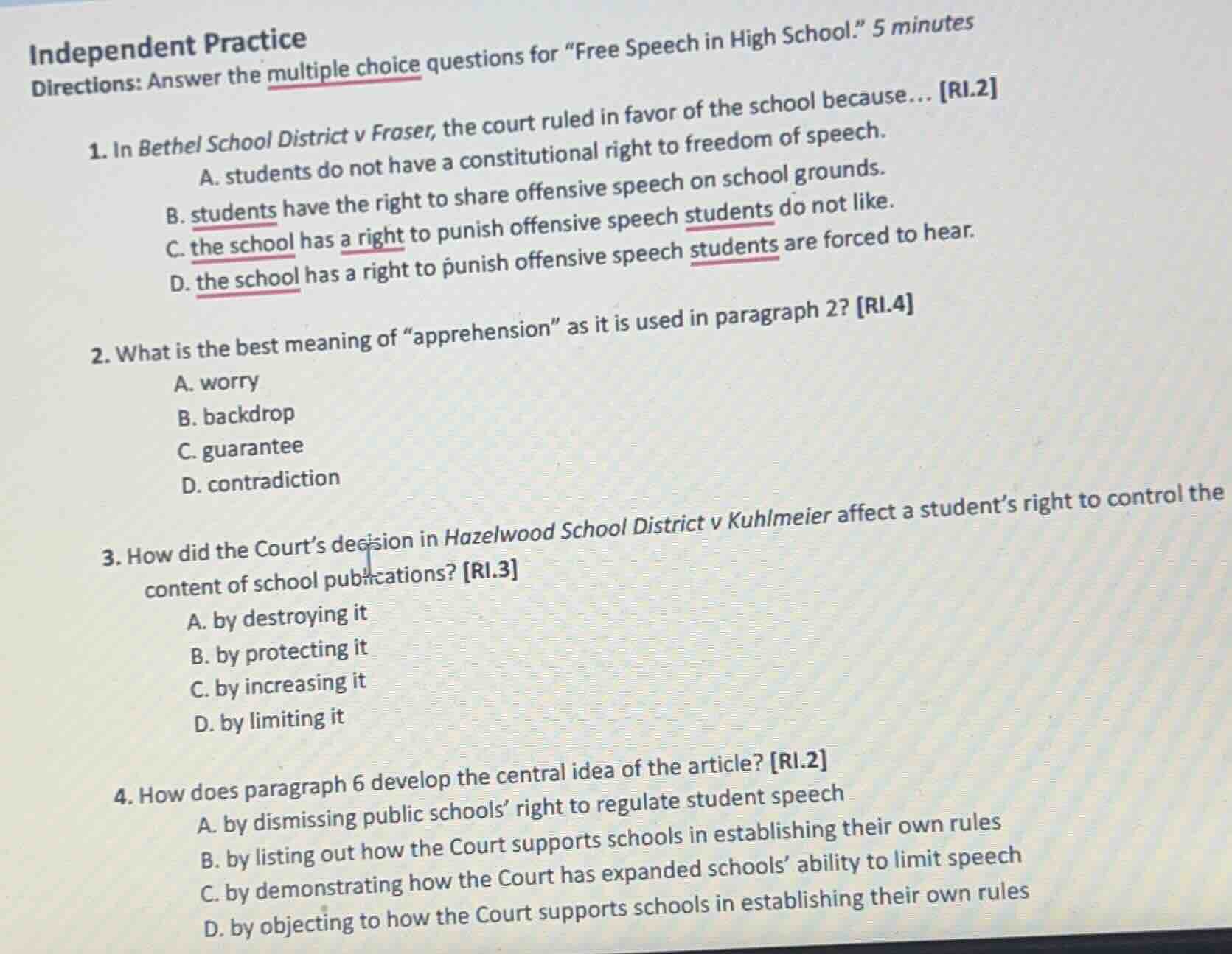 independent practice directions: answer the multiple choice questions f…