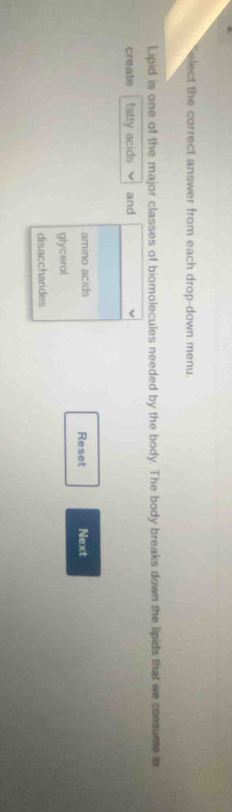 select the correct answer from each drop - down menu. lipid is one of t…