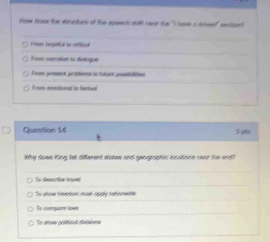 how does the structure of the speech shift near the \i have a dream\ se…