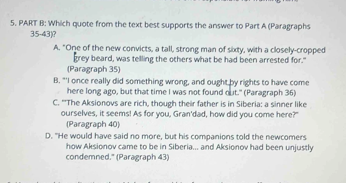5. part b: which quote from the text best supports the answer to part a…
