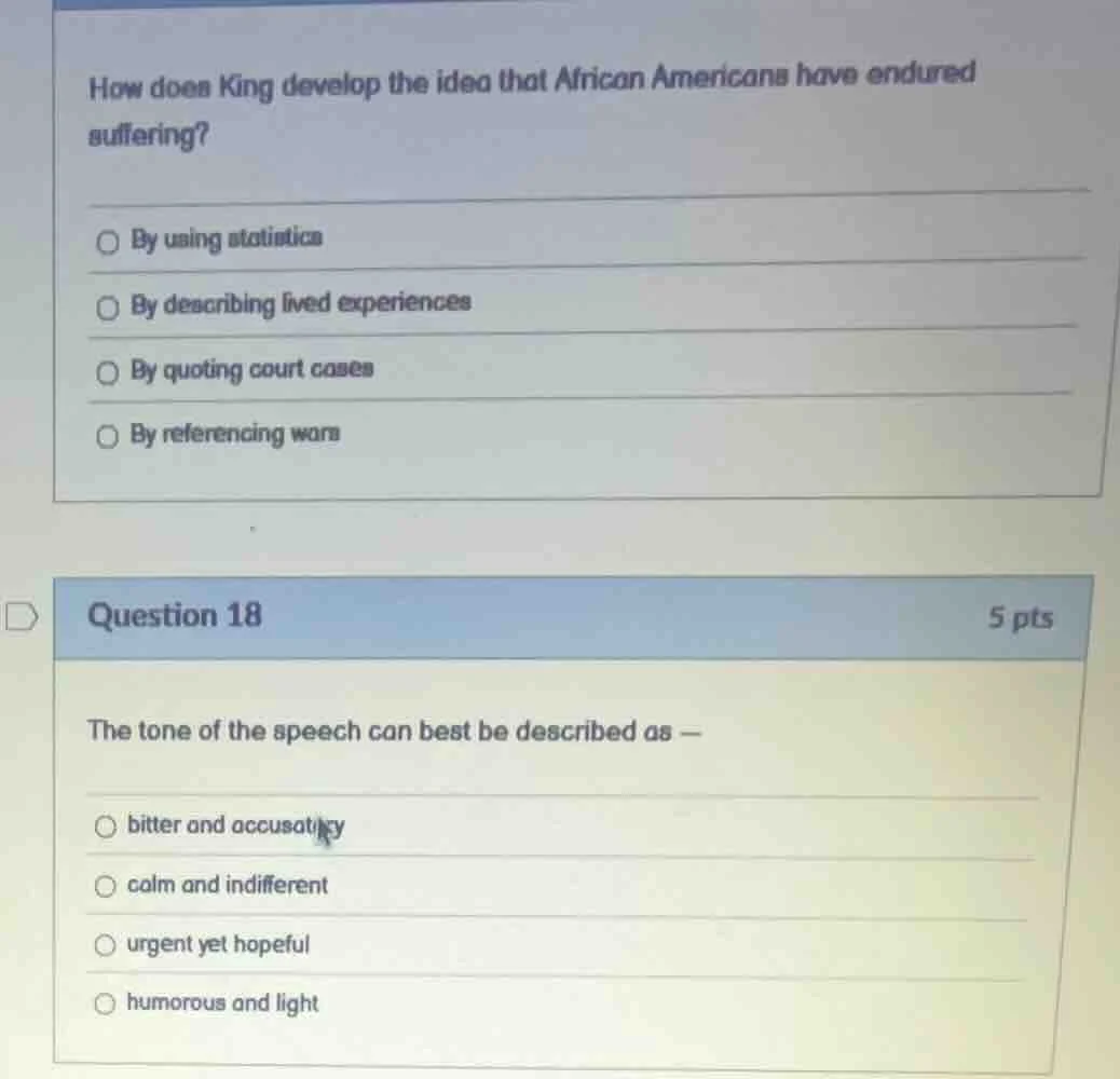 how does king develop the idea that african americans have endured suff…