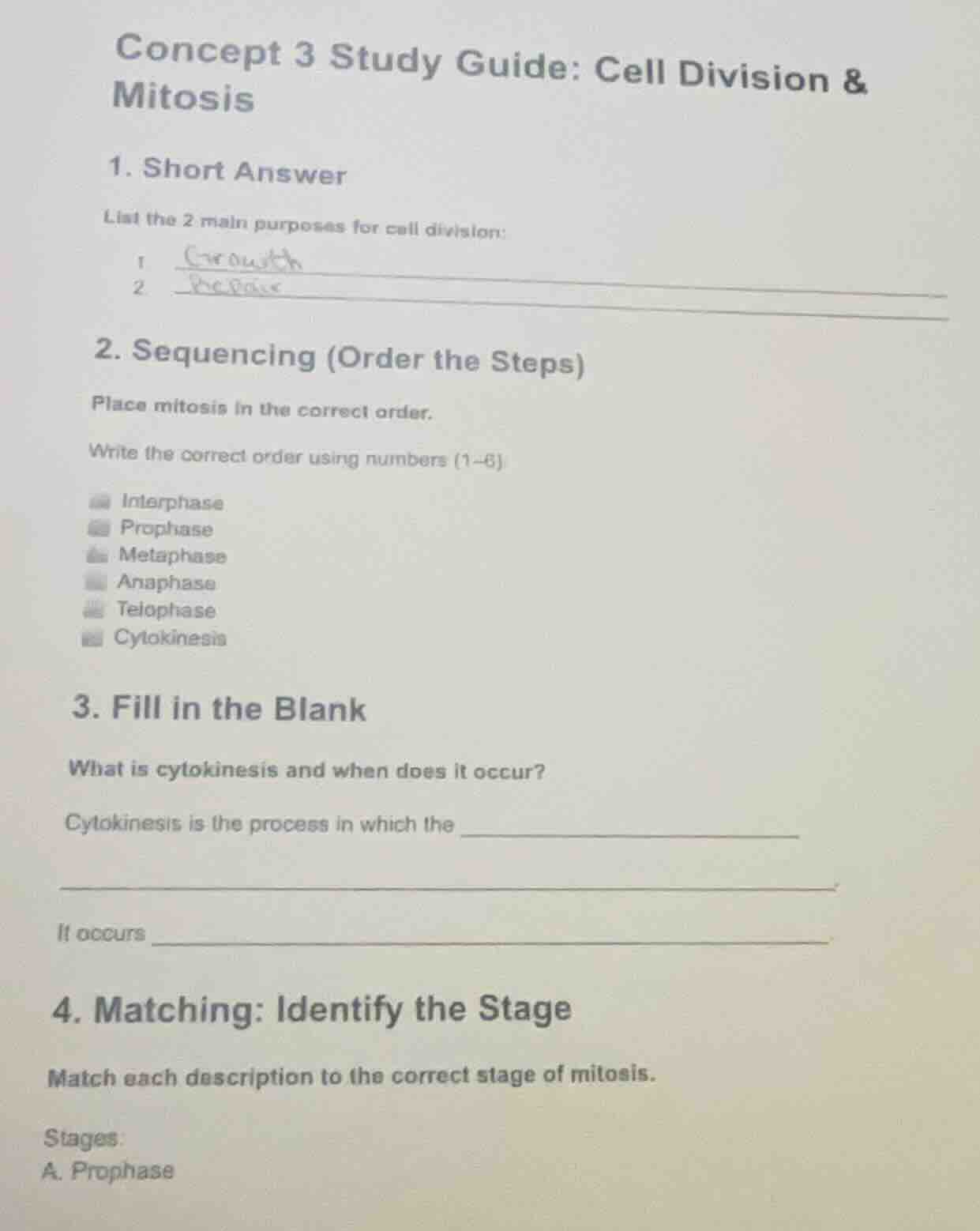concept 3 study guide: cell division & mitosis 1. short answer list the…