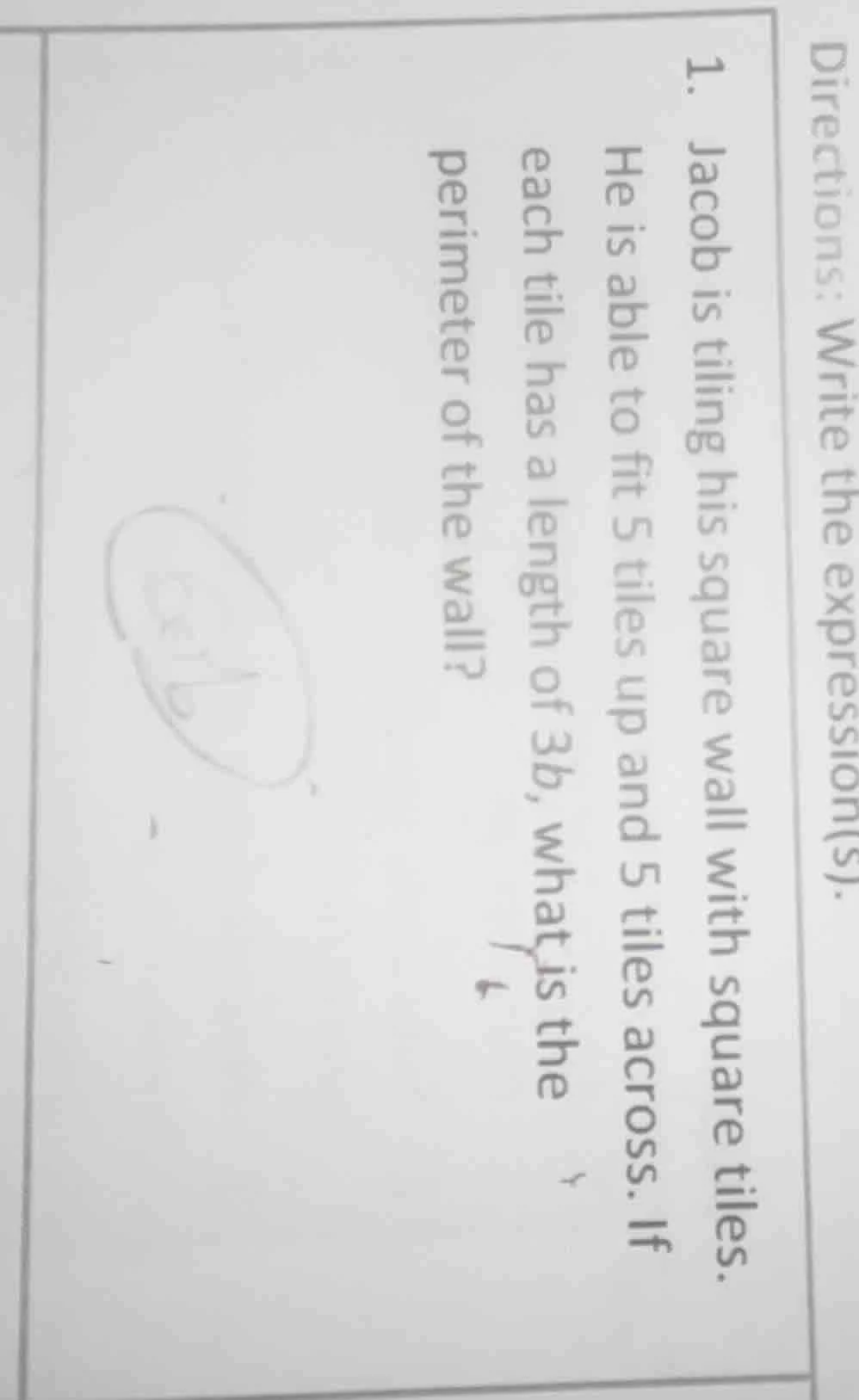 directions: write the expression(s). 1. jacob is tiling his square wall…