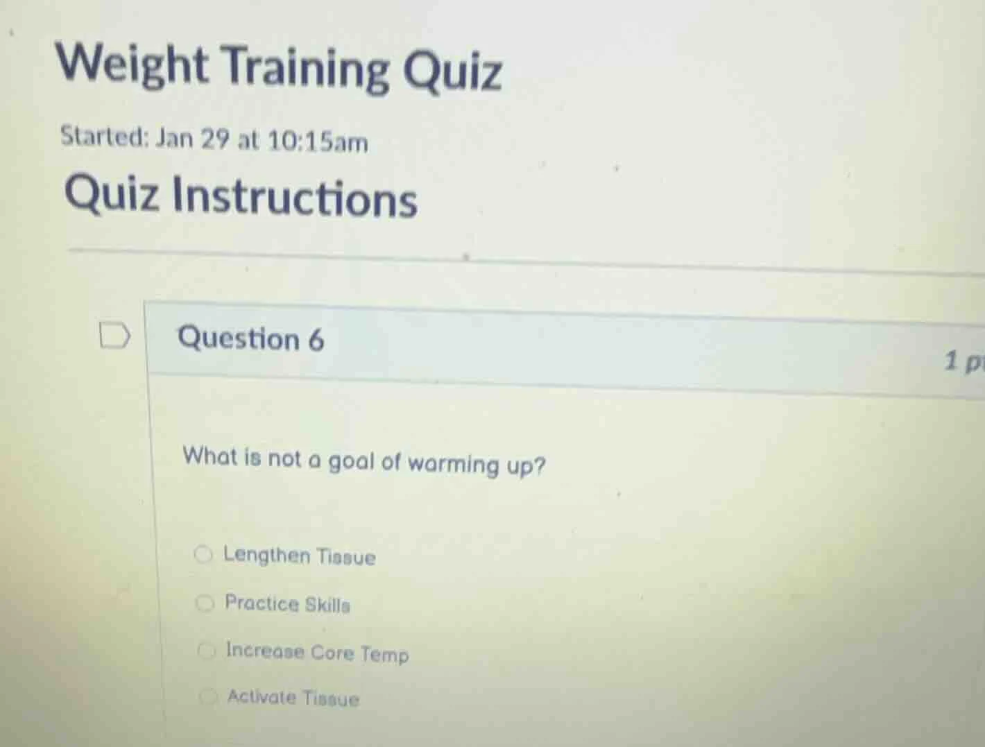 weight training quiz started: jan 29 at 10:15am quiz instructions quest…