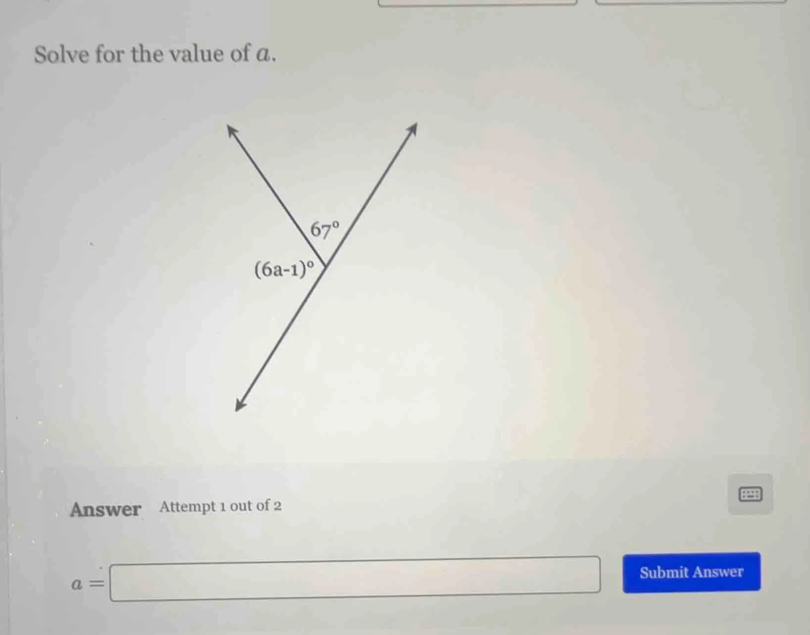 solve for the value of ( a ). answer attempt 1 out of 2 ( a = ) submit …