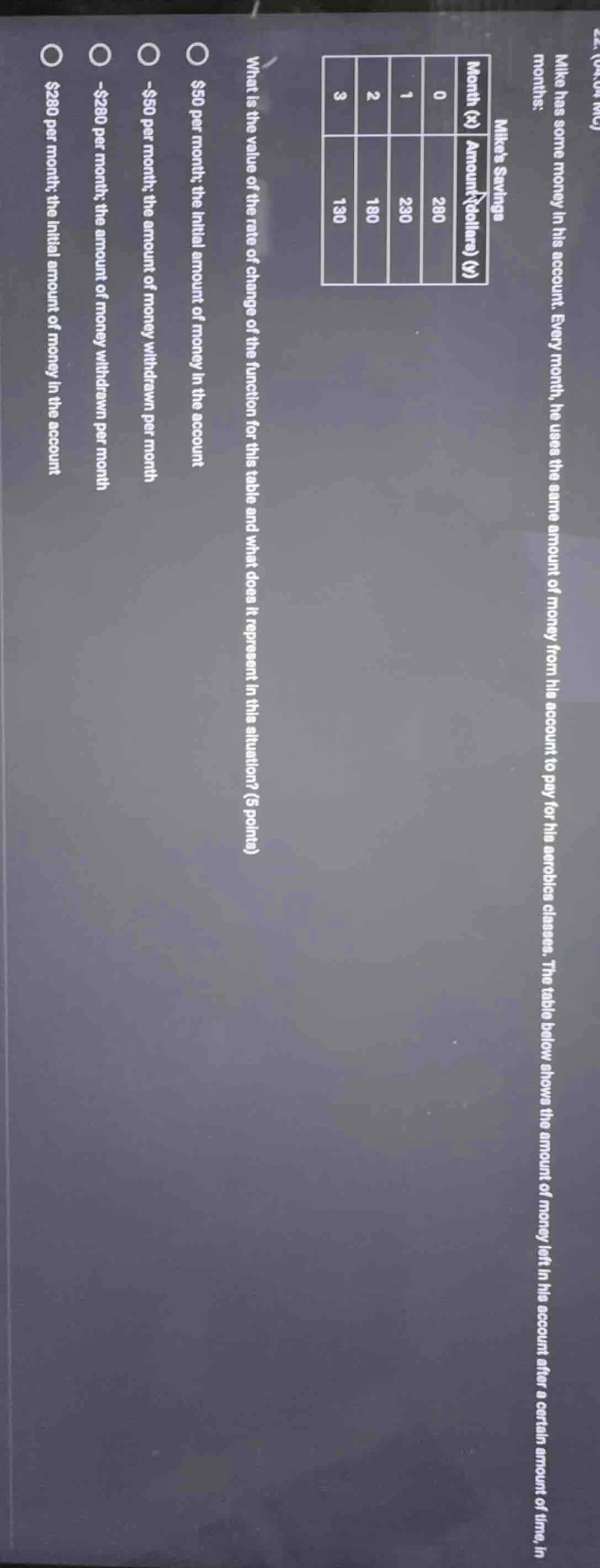 mike has some money in his account. every month, he uses the same amoun…