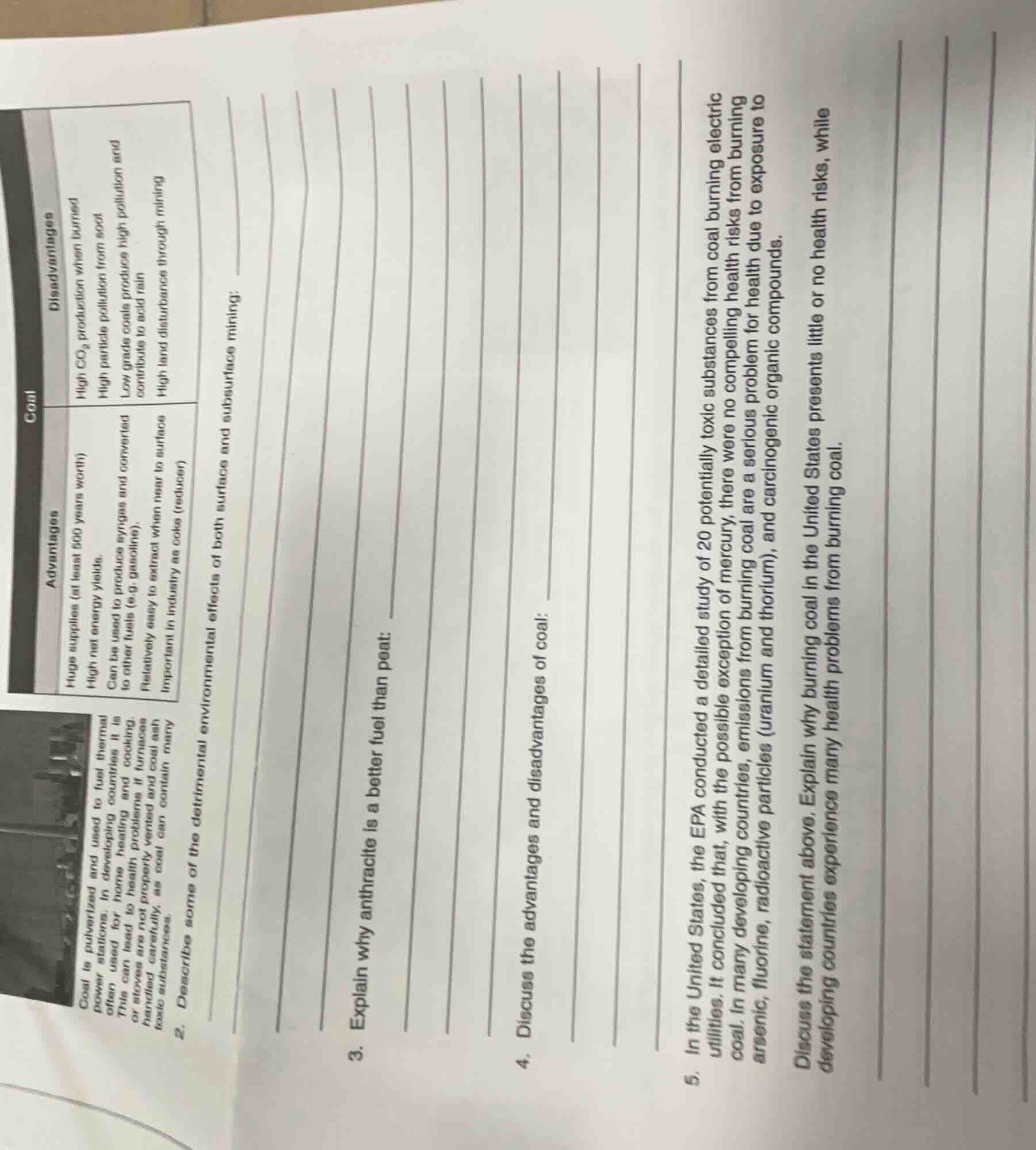 coal advantages huge supplies (at least 500 years worth) high net energ…