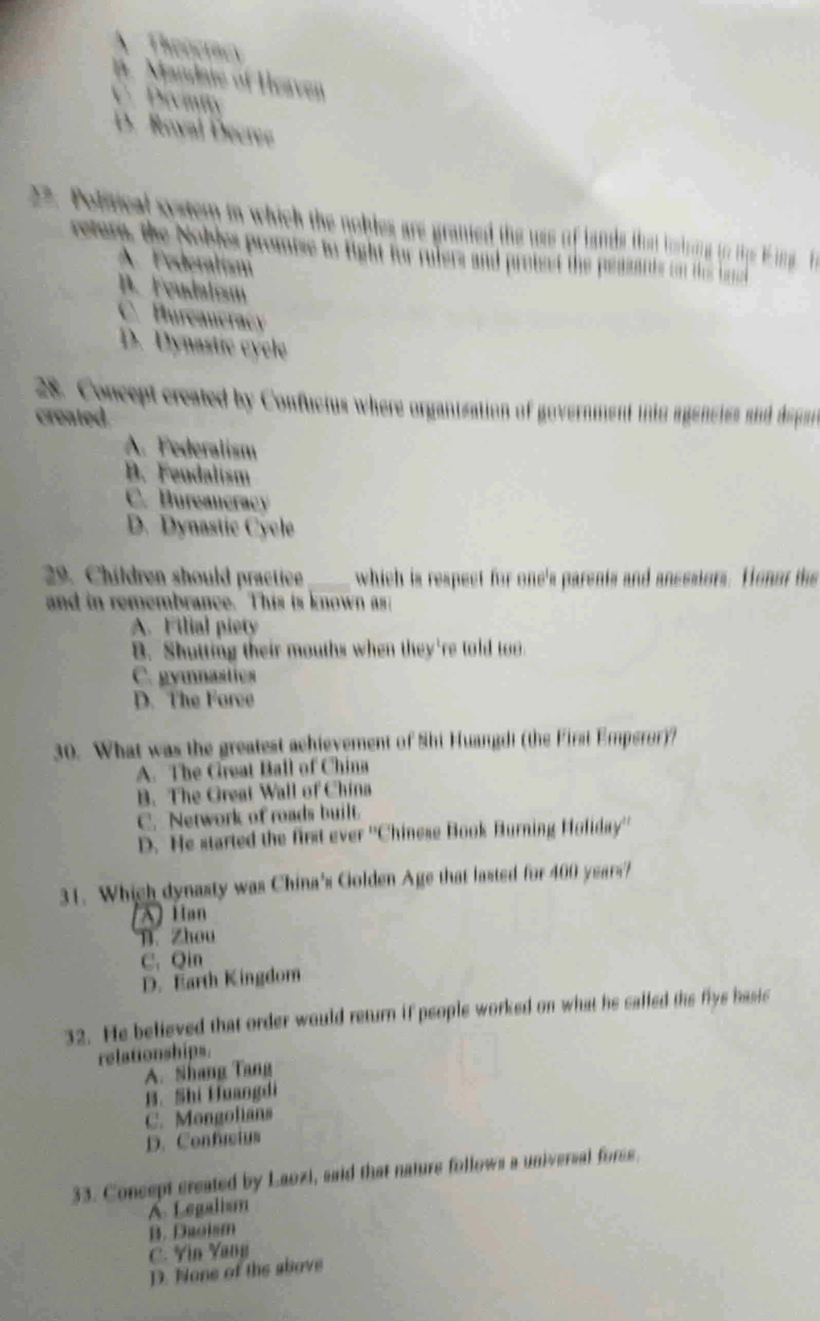 27. political system in which the nobles are granted the use of lands t…