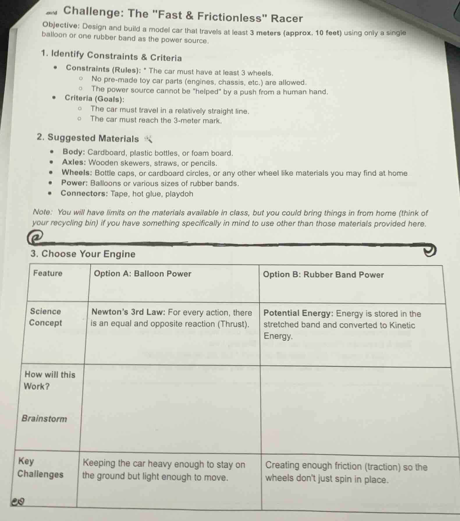 challenge: the \fast & frictionless\ racer objective: design and build …