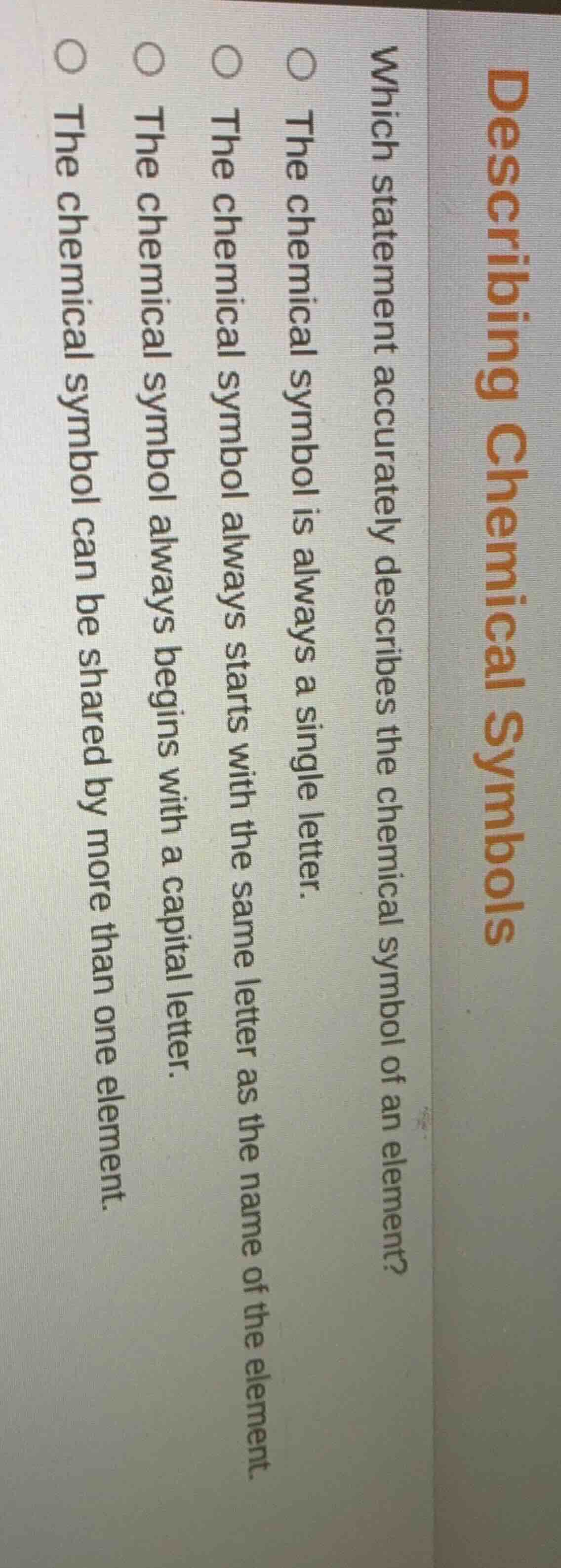 describing chemical symbols which statement accurately describes the ch…