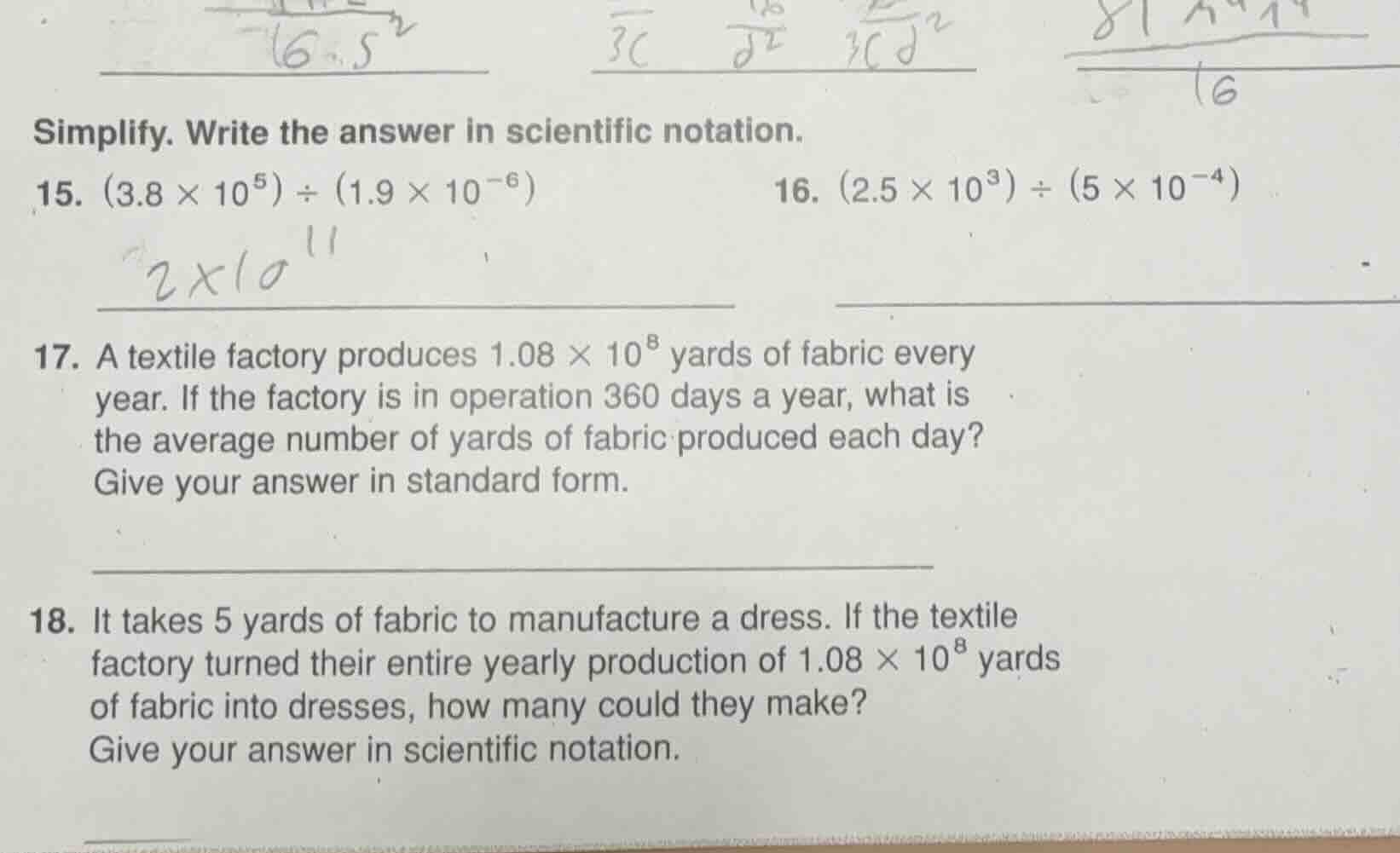 simplify. write the answer in scientific notation. 15. $(3.8 \\times 10…