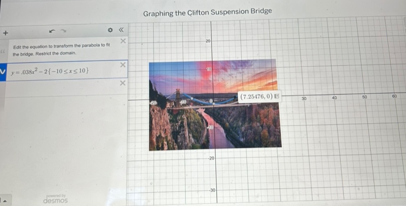 graphing the clifton suspension bridge edit the equation to transform t…