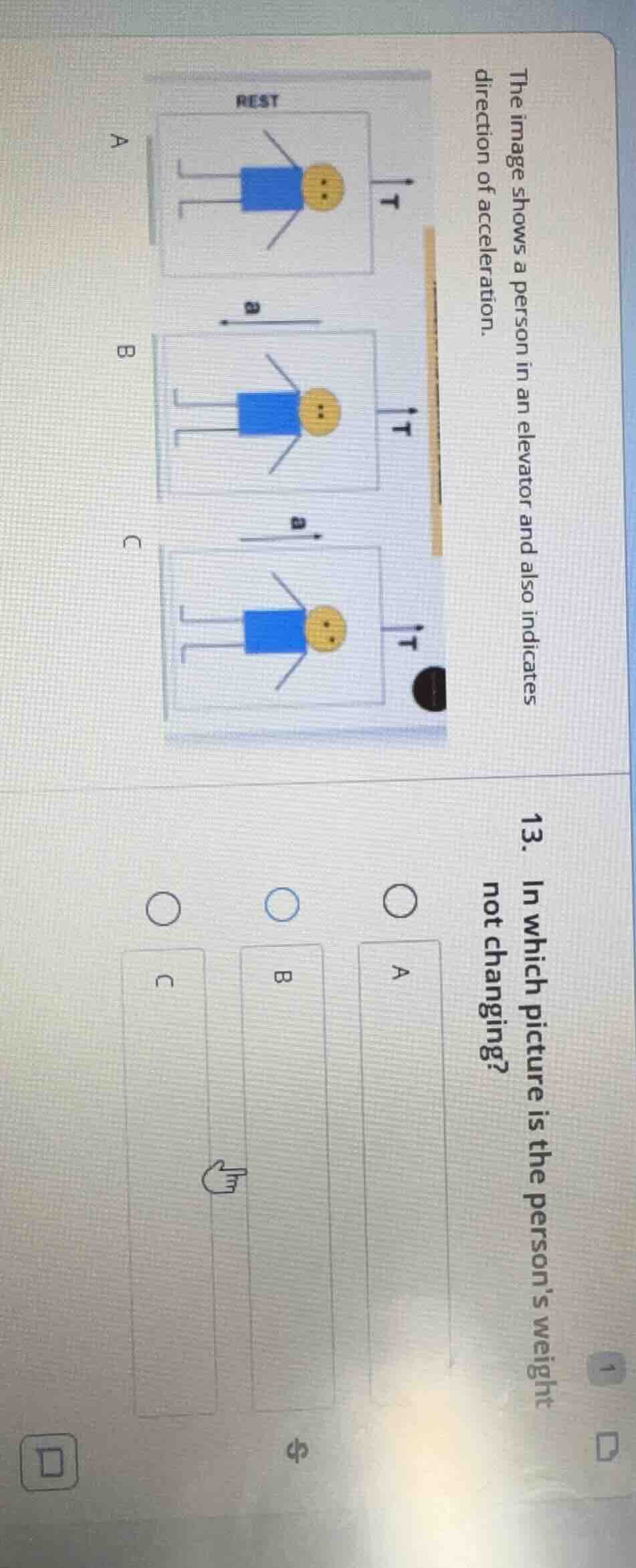 the image shows a person in an elevator and also indicates direction of…