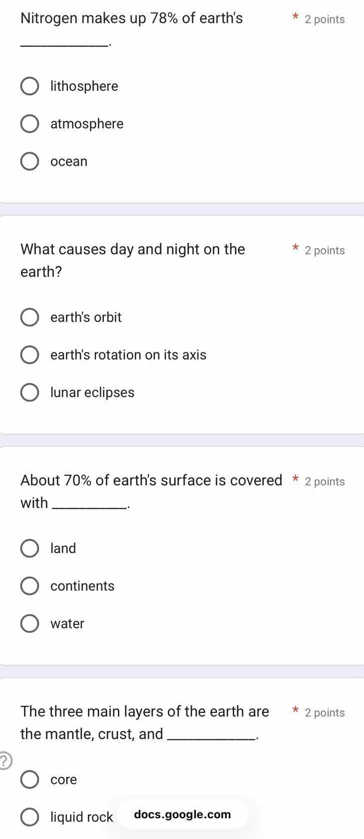 nitrogen makes up 78% of earths _______. lithosphere atmosphere ocean w…