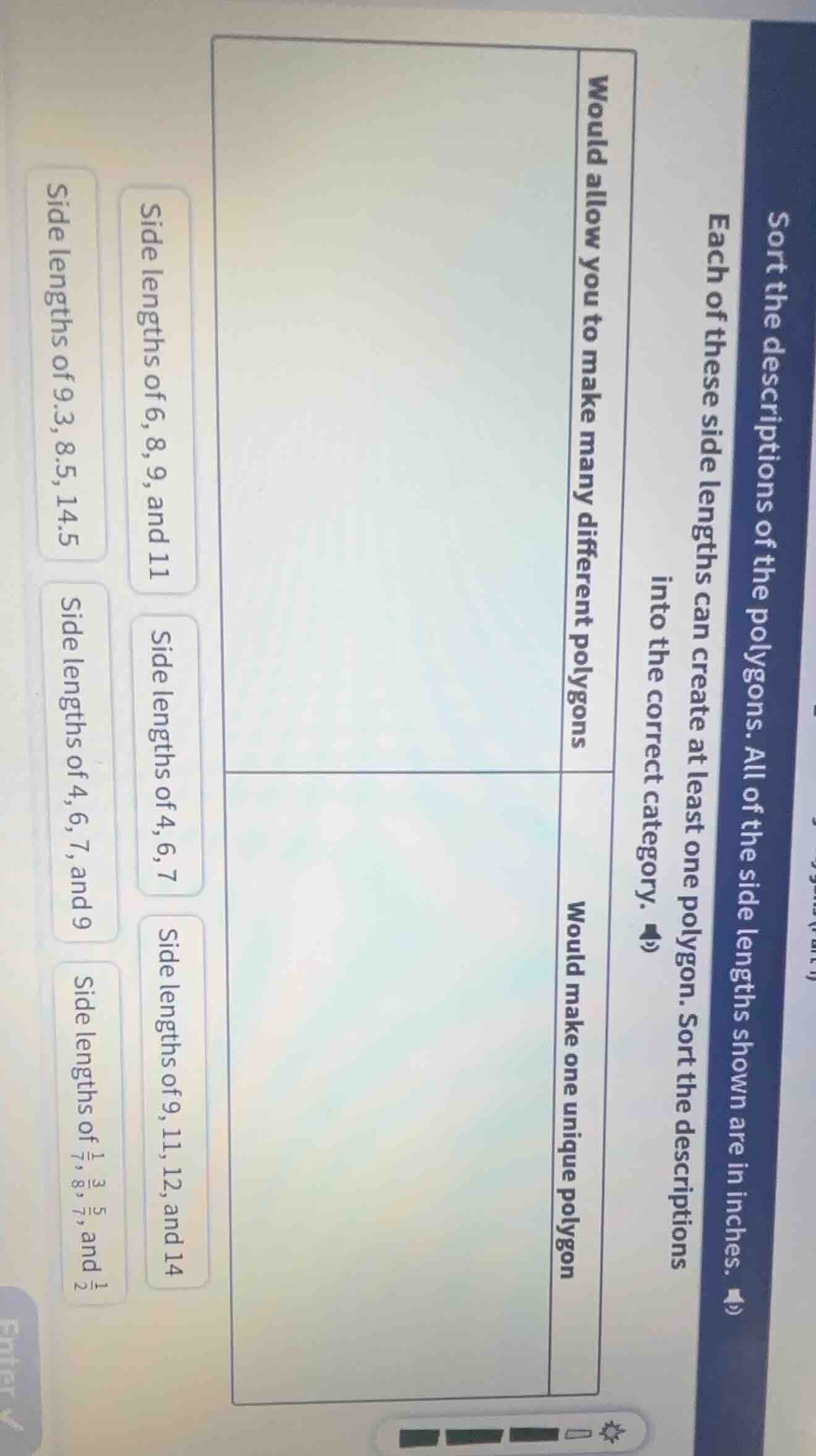 sort the descriptions of the polygons. all of the side lengths shown ar…