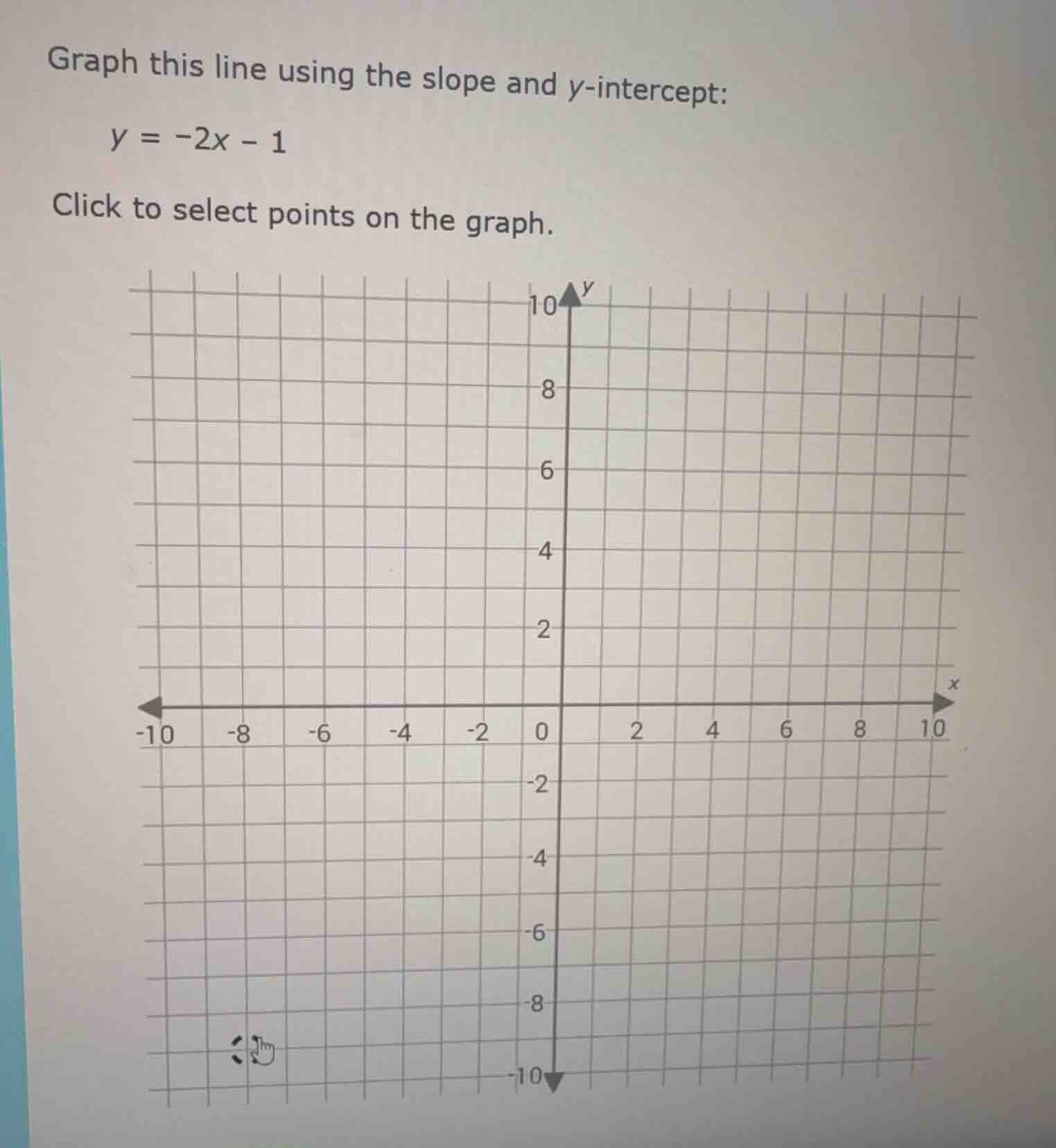 graph this line using the slope and y-intercept: y = -2x - 1 click to s…