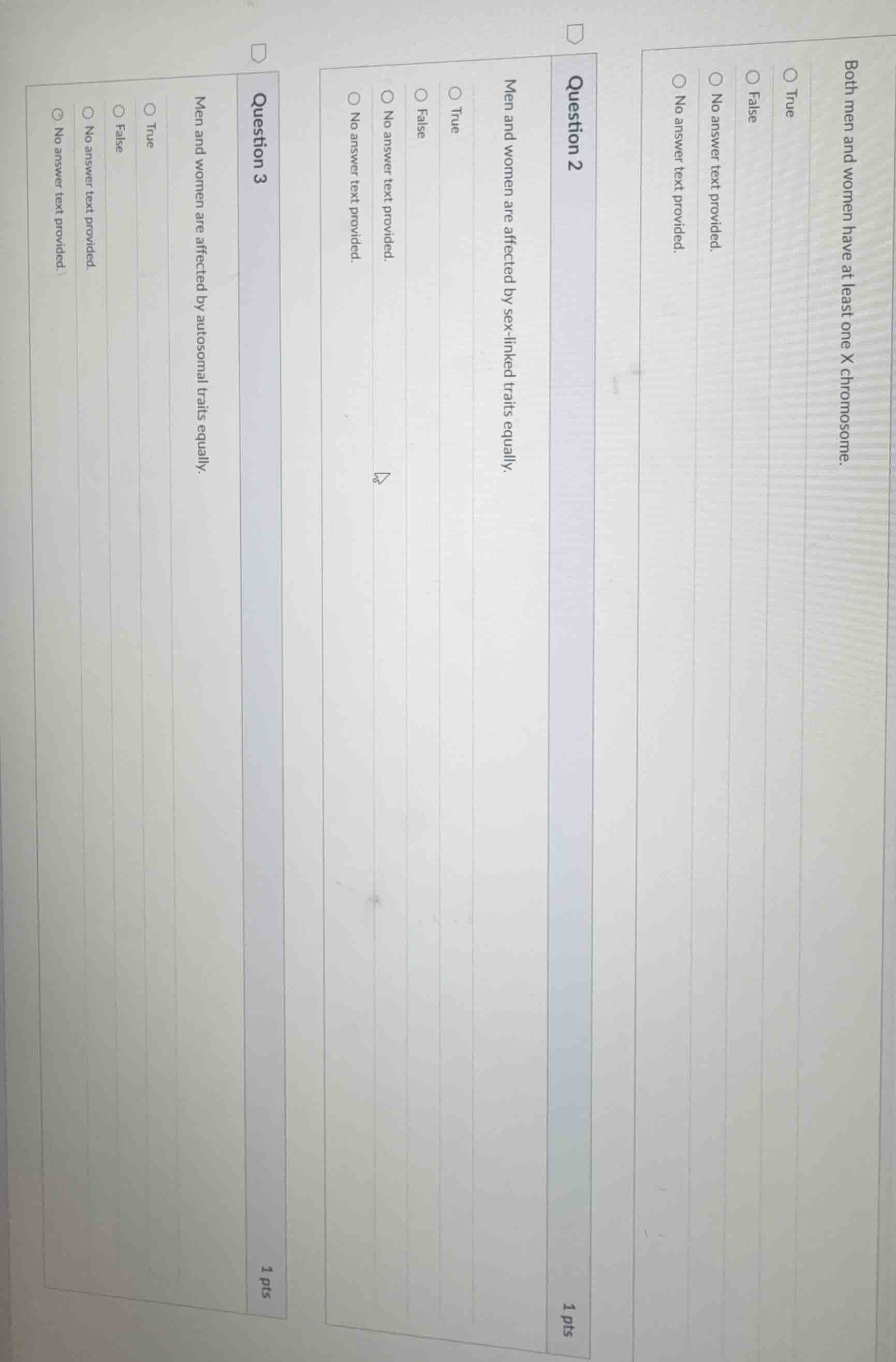 question (no number shown): both men and women have at least one x chro…