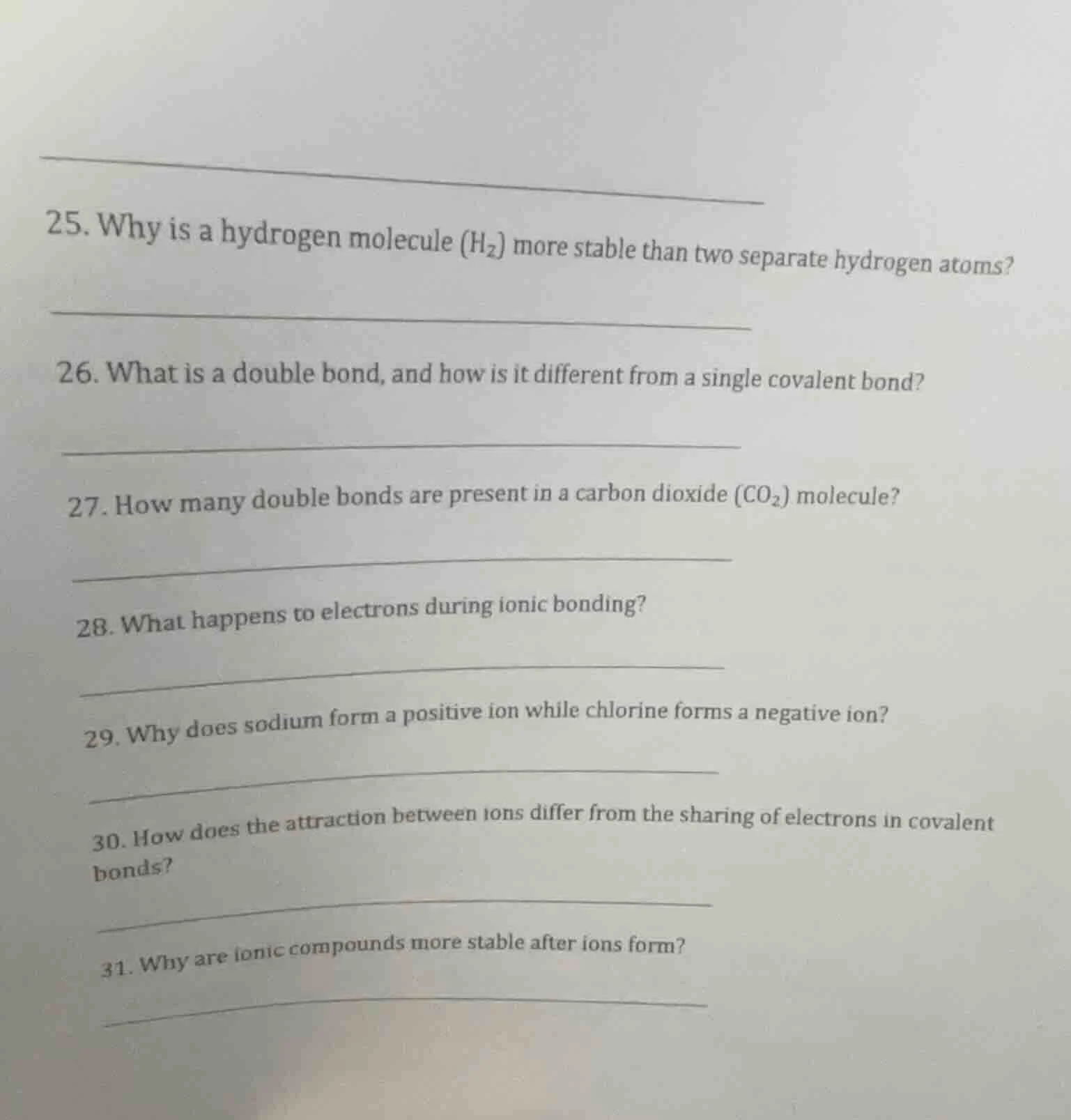 25. why is a hydrogen molecule (h₂) more stable than two separate hydro…