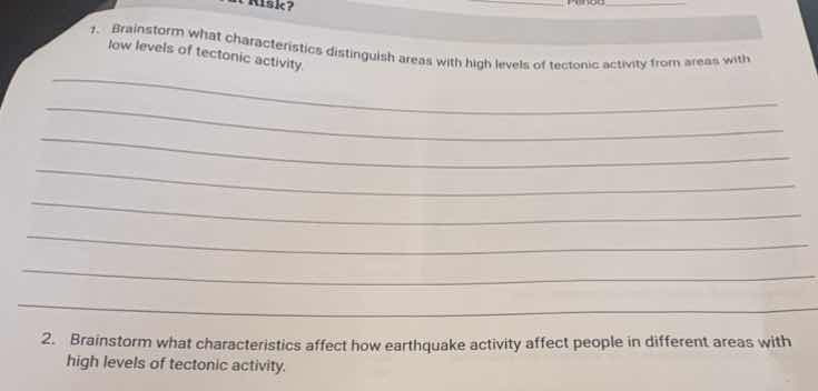 1. brainstorm what characteristics distinguish areas with high levels o…