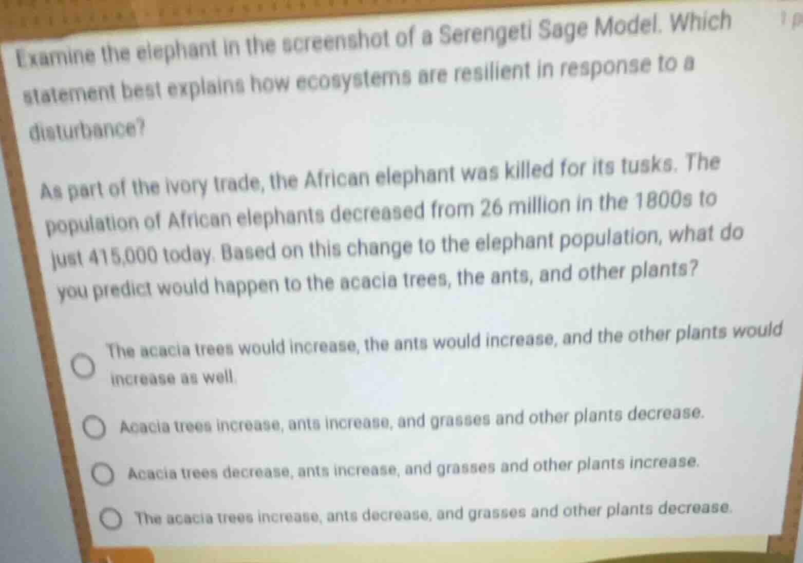 examine the elephant in the screenshot of a serengeti sage model. which…