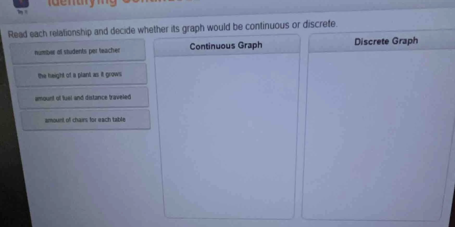 read each relationship and decide whether its graph would be continuous…