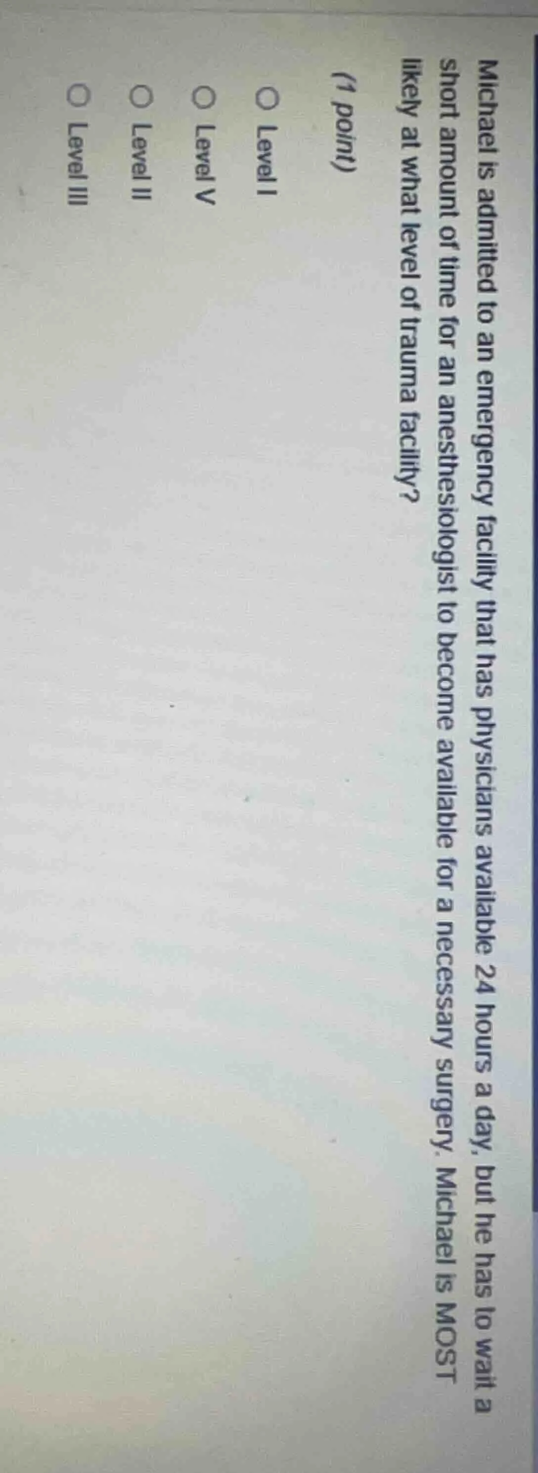 michael is admitted to an emergency facility that has physicians availa…