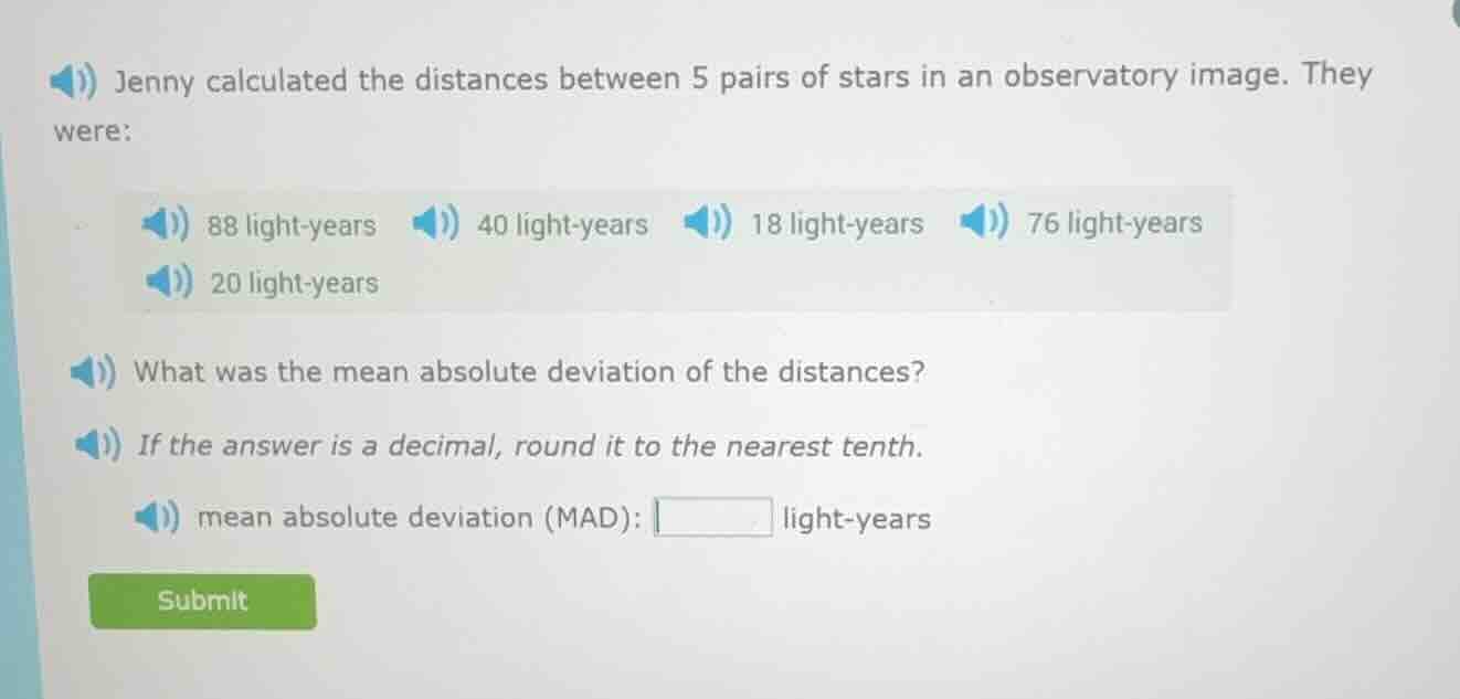 jenny calculated the distances between 5 pairs of stars in an observato…