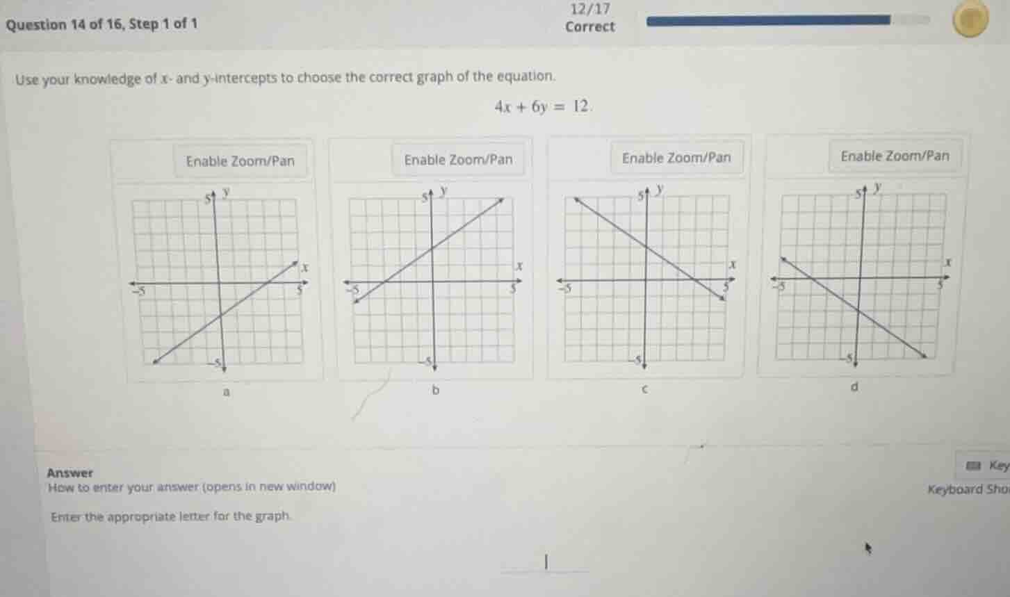 question 14 of 16, step 1 of 1 use your knowledge of x - and y - interc…