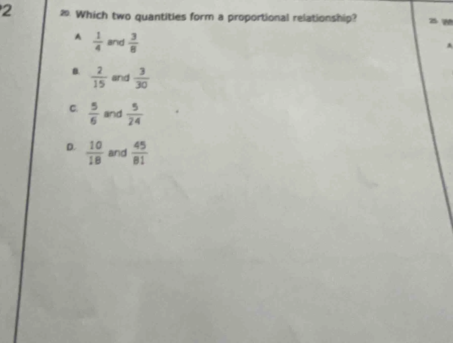 20. which two quantities form a proportional relationship? a $\frac{1}{…